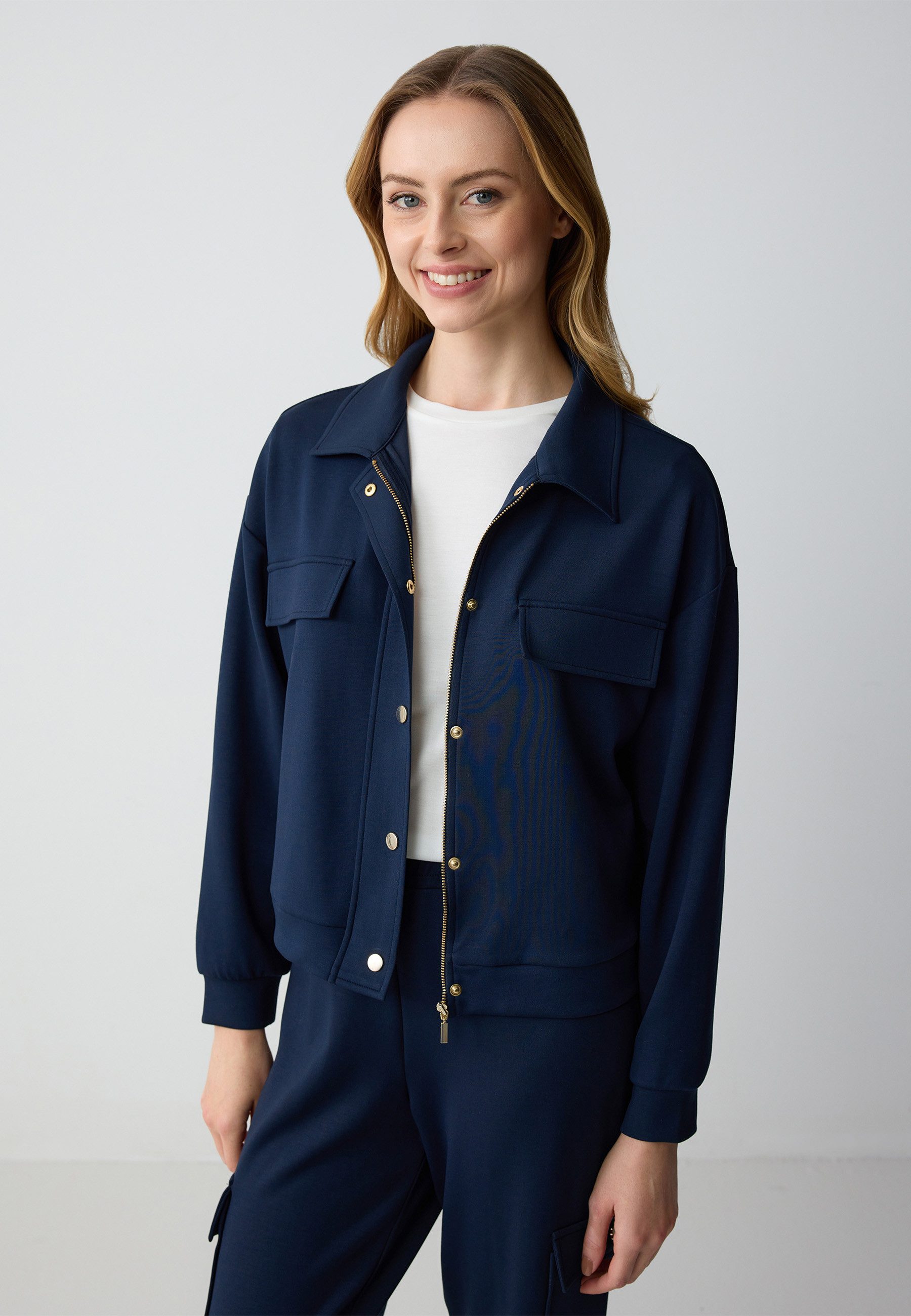 Jackett Langärmlige Modal-Strickjacke Mit Druckknopfdetail