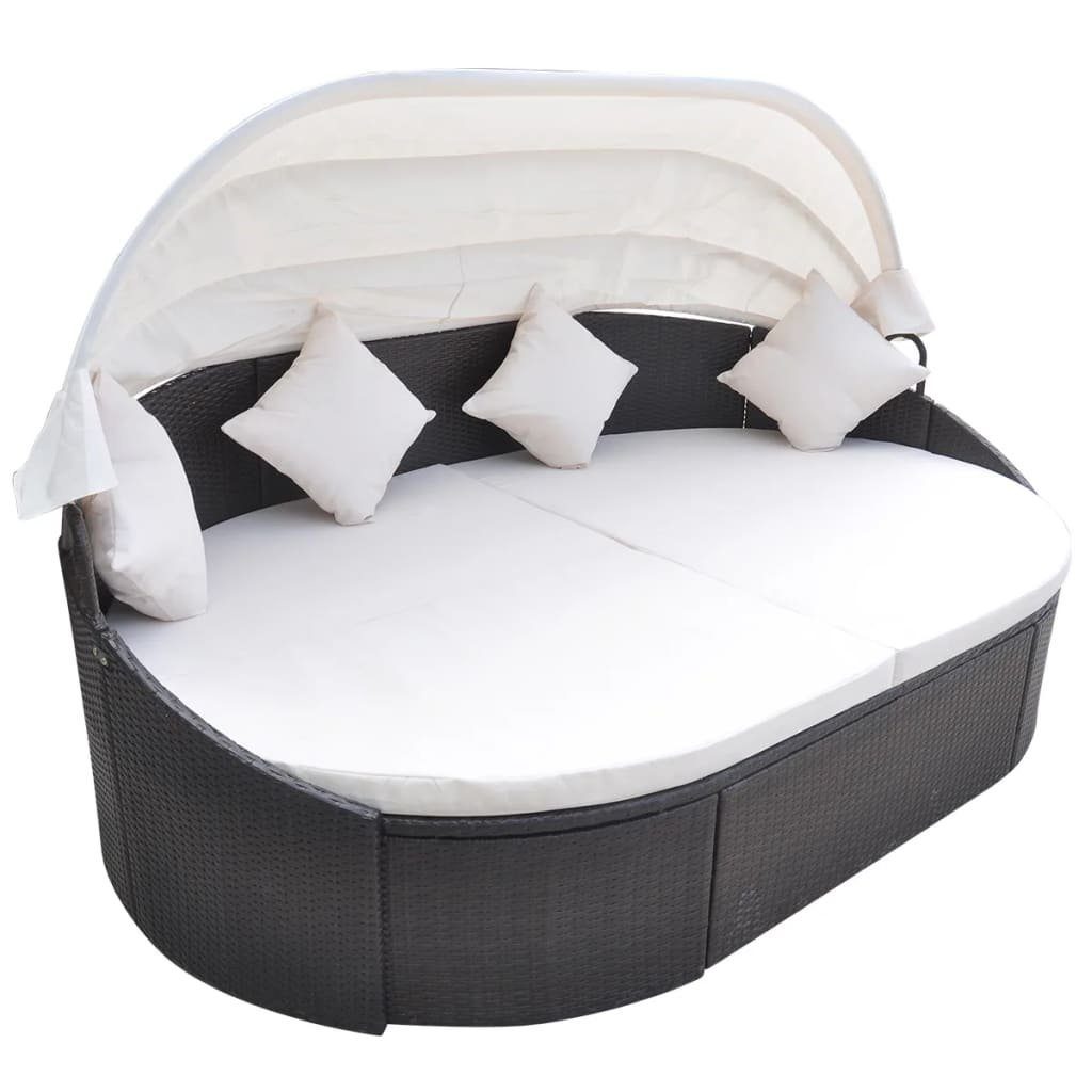 vidaXL Gartenliege »OutdoorLoungebett mit Dach Poly Rattan Schwarz«