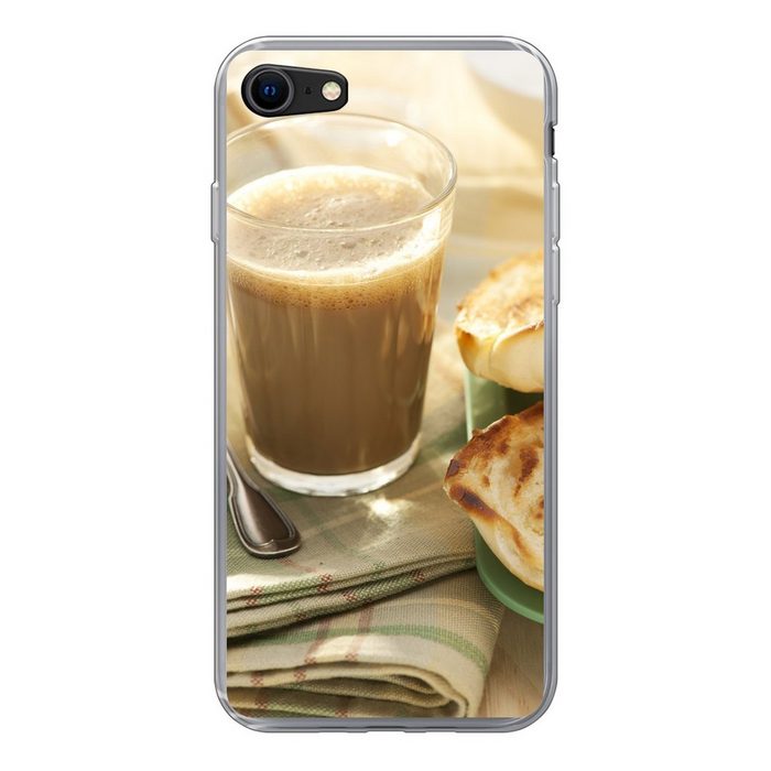 MuchoWow Handyhülle Latte Macchiato mit Butter und Brot Handyhülle Apple iPhone SE (2020) Smartphone-Bumper Print Handy