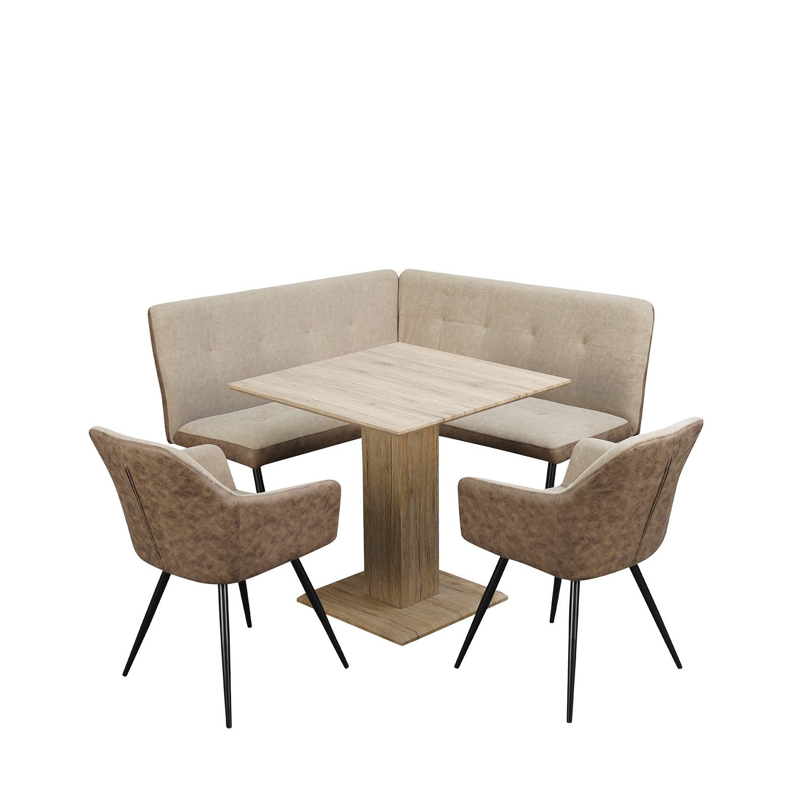 HTI-Living Eckbankgruppe Sitzgruppe Taupe/Antikbraun Joschka, (Set, 4-tlg., 1 Esstisch, 1 Eckbank, 2 Stühle), Esstisch Eckbank und Esszimmerstühle in Wildlederoptik