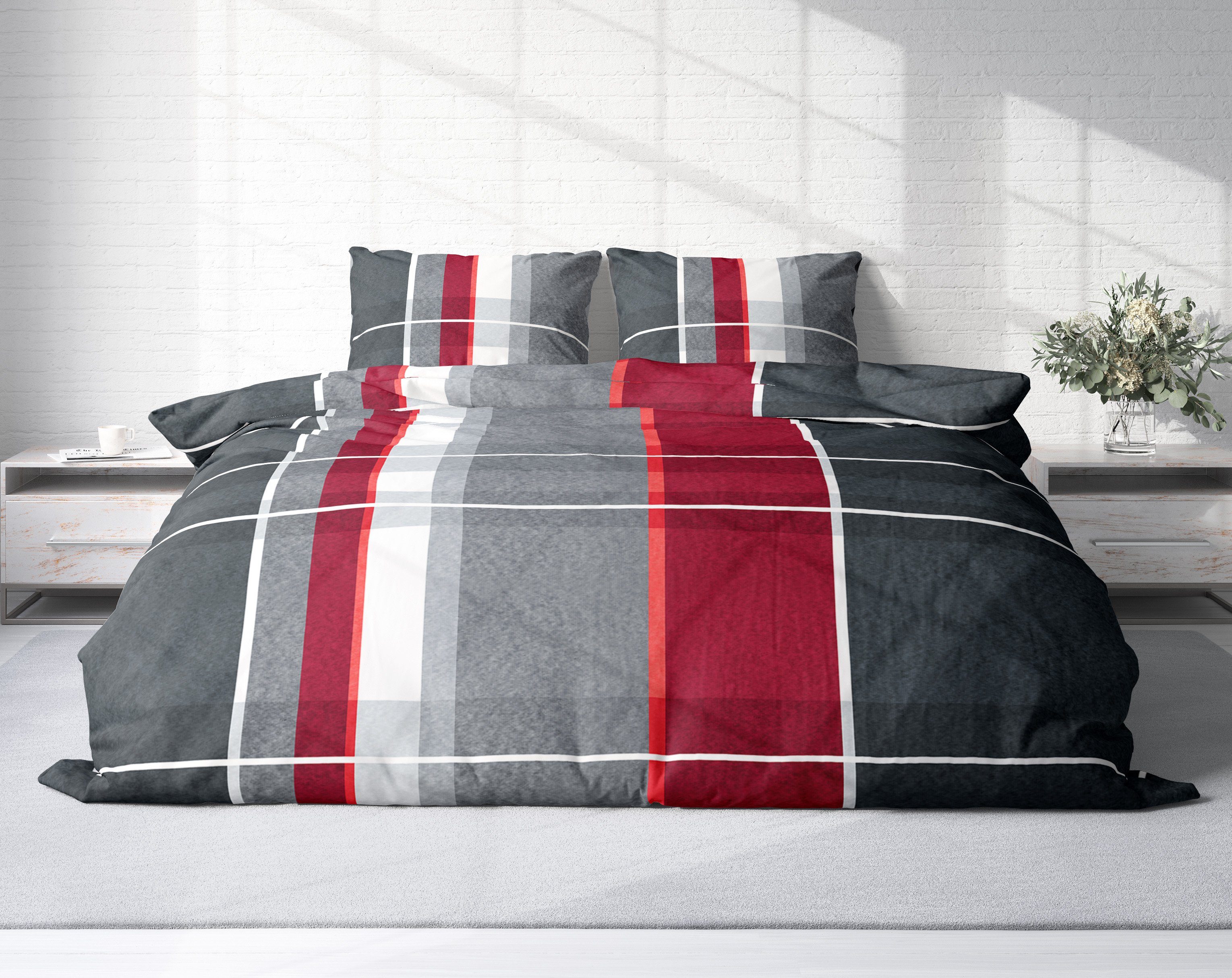 One Home Bettwäsche Bassam, Fleece, 3 teilig, kariert modern, kuschelig fla günstig online kaufen