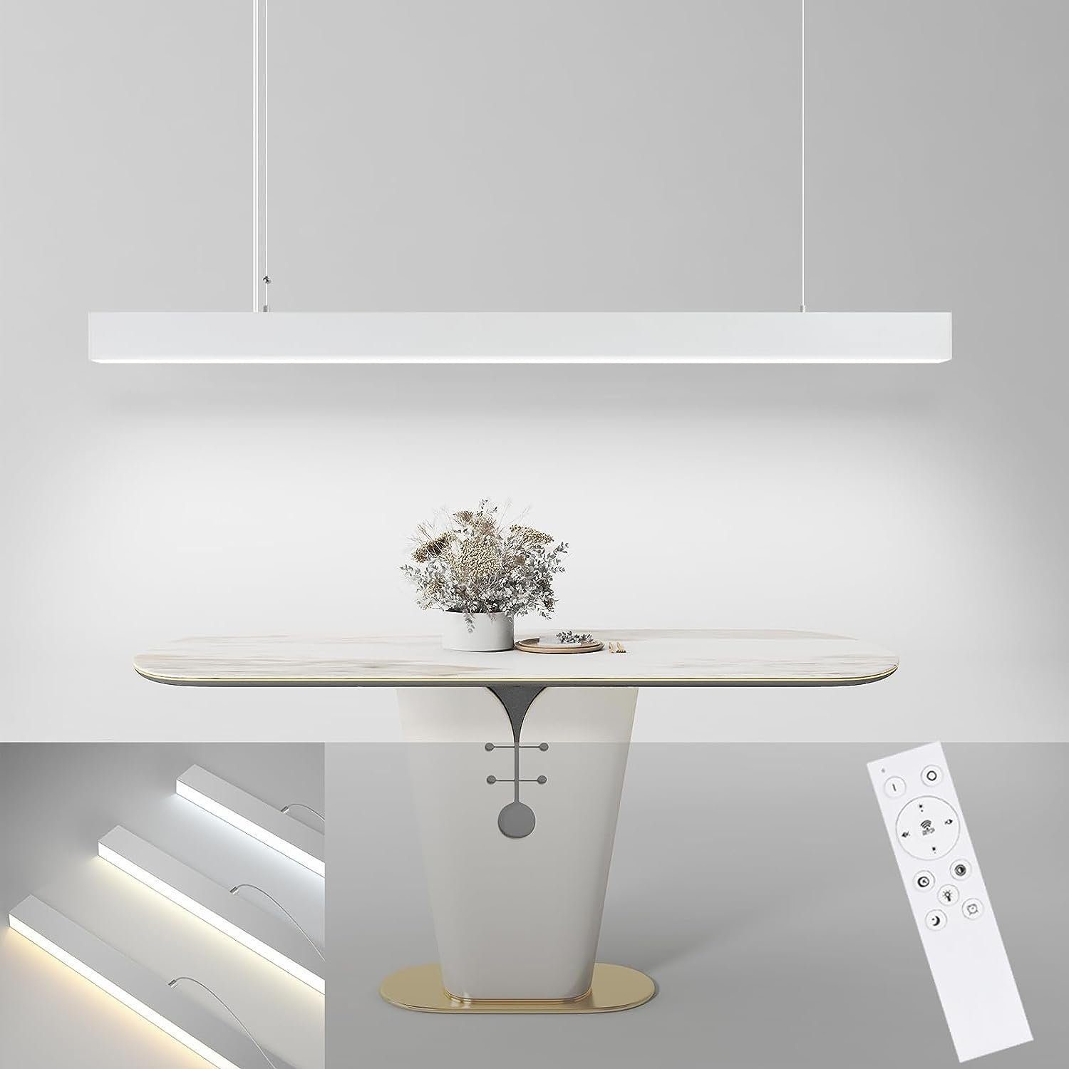 Nettlife LED Pendelleuchte Esstisch Hängelampe Dimmbar mit Fernbedienung, Höhenverstellbar, LED fest integriert, 3000-6500, für Schlafzimmer Wohnzimmer Esszimmer Weiß