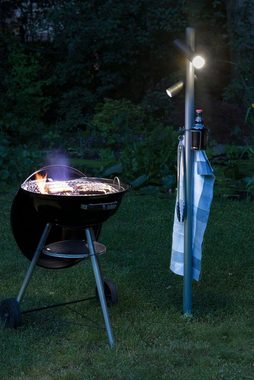 EVOTEC Gartenleuchte PAUL, USB-Ladefunktion, mehrere Helligkeitsstufen, LED fest integriert, Warmweiß, ideal zum Grillen, Multiring mit Flaschenhalter und 3 Haken