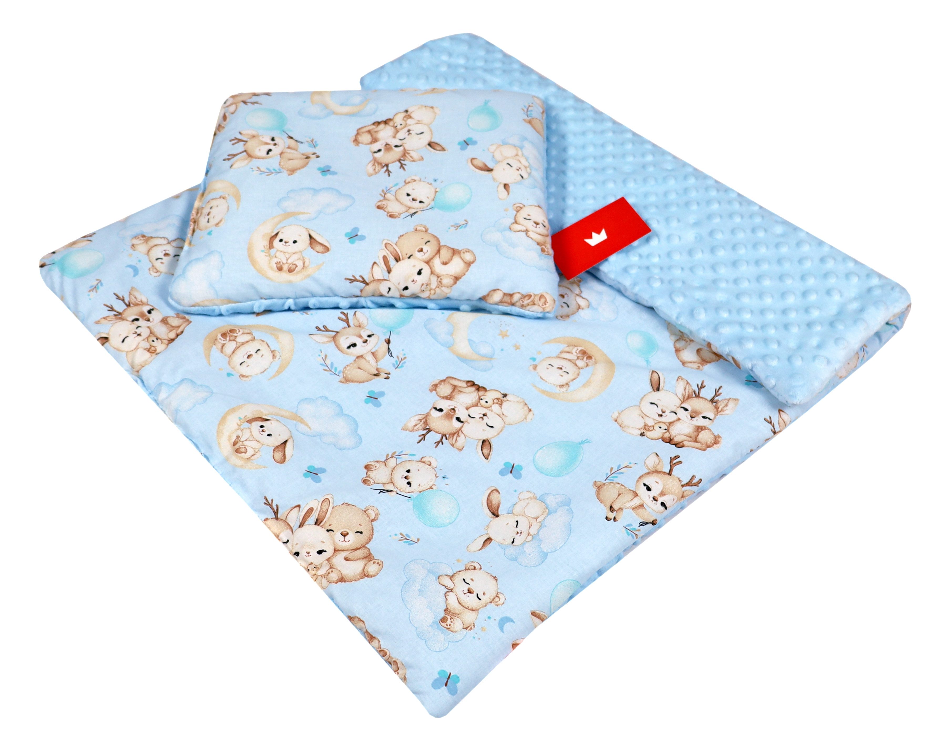 Kinderdecke BABYLUX Babydecke MINKY 2Set Kuscheldecke Decke 75 x 60cm Kinderwagen, BabyLux, MP163 Blau + Schnuckis
