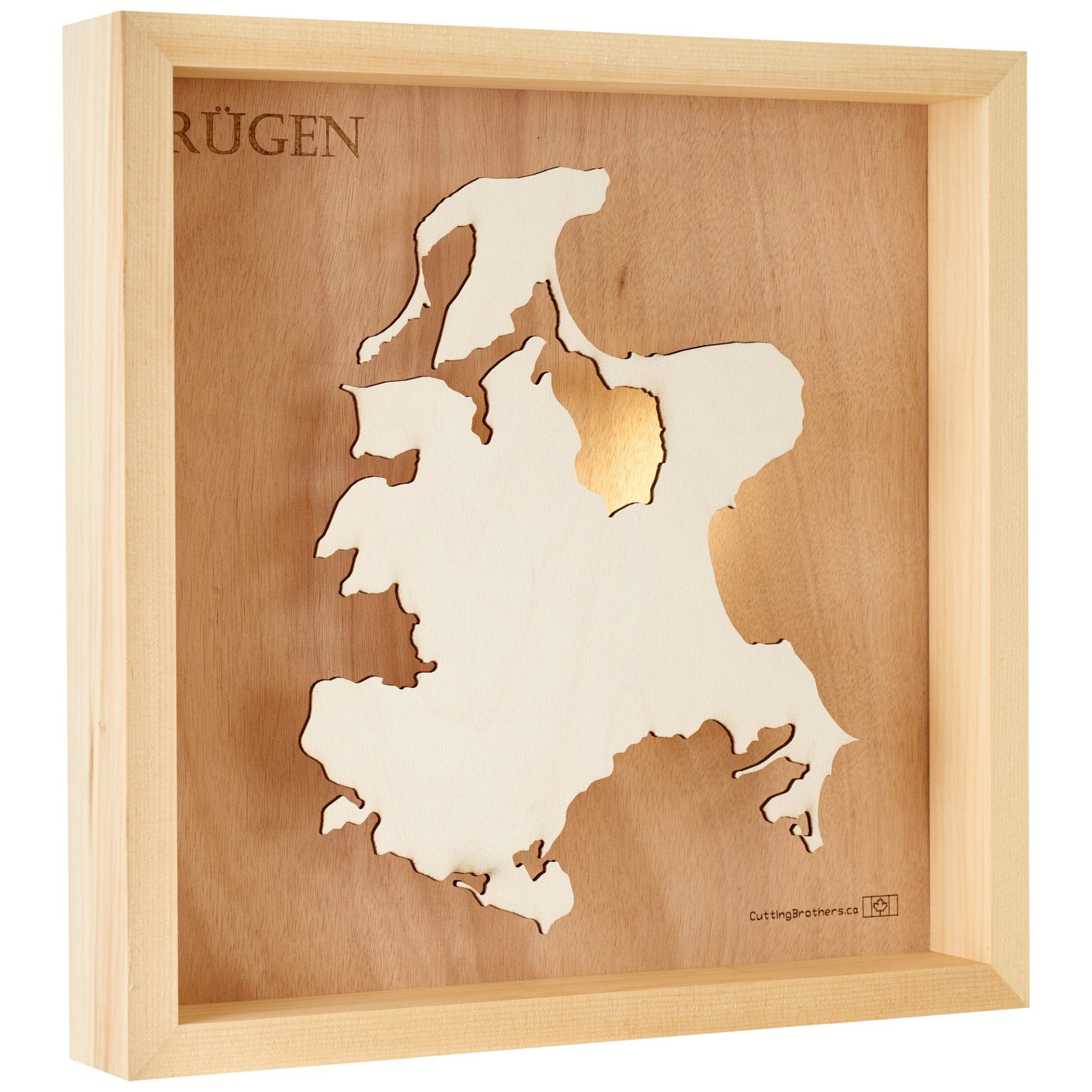 Cutting Brothers LED-Bild Ruegen 35x35 cm, LED-Holz-Wandkarte, mit indirekter Beleuchtung, handgefertigt aus Echtholz