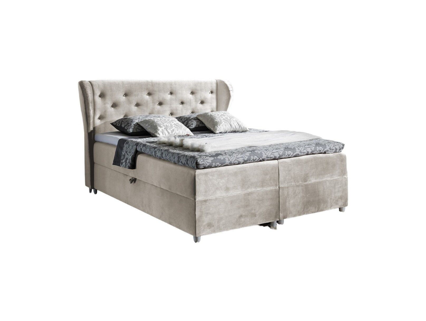 Fun Möbel Boxbett Schlafzimmerbett Arianna in Stoff Pagani (Gepolstertes Kopfteil, Füße: 10 cm), Inkl. Topper und Bettkasten