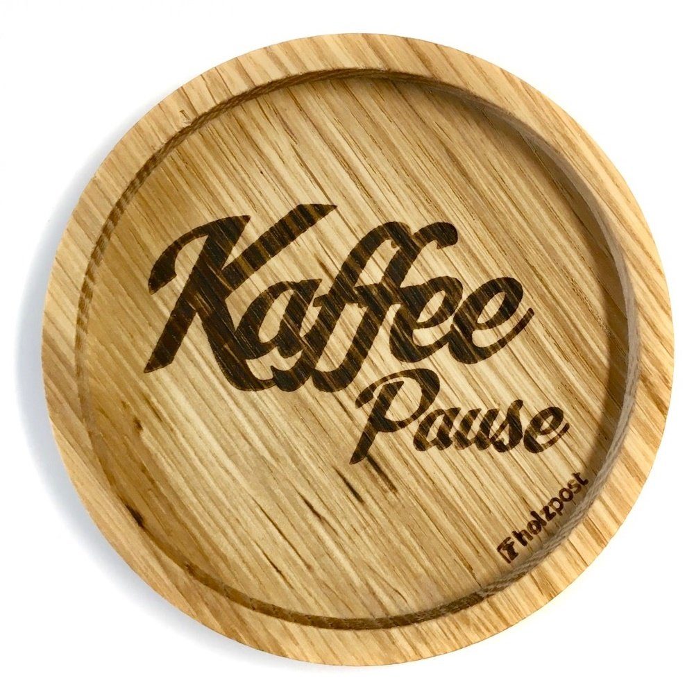 holzpost GmbH Flaschenuntersetzer Holzuntersetzer "Kaffee Pause", Untersetzer aus massiver Eiche