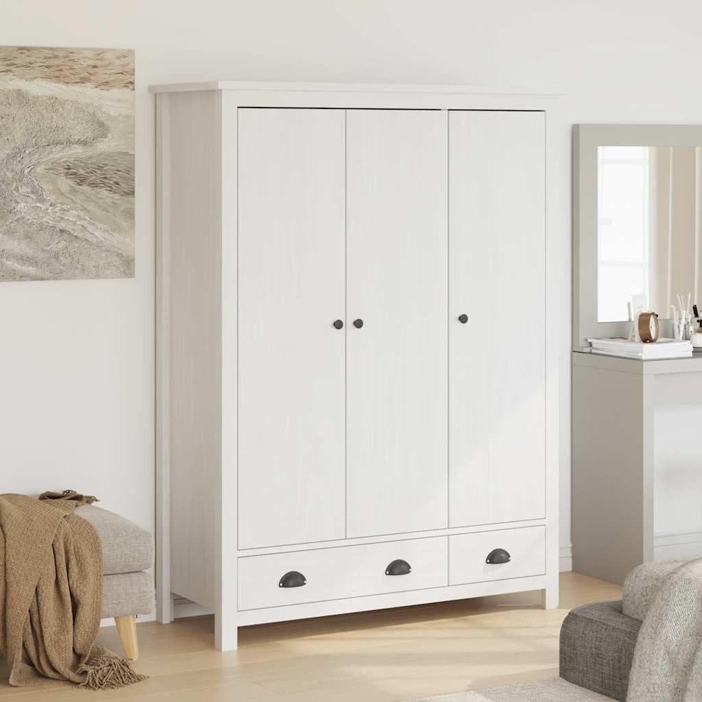 furnicato Kleiderschrank Massivholz 127 x 50 x 170 cm Weiß Geräumiger Schrank mit 2 Schubladen und integrierter Kleiderstange