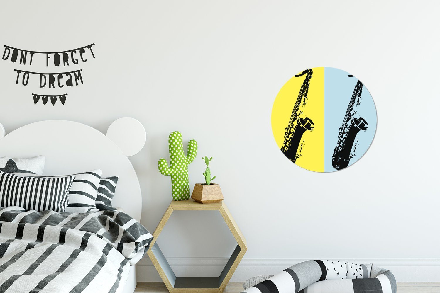 MuchoWow Wandsticker Illustration von St), Saxophonen Hintergrund farbigen Wohnzimmer (1 Tapetenkreis Tapetenaufkleber, zwei auf einem Rund, für Kinderzimmer