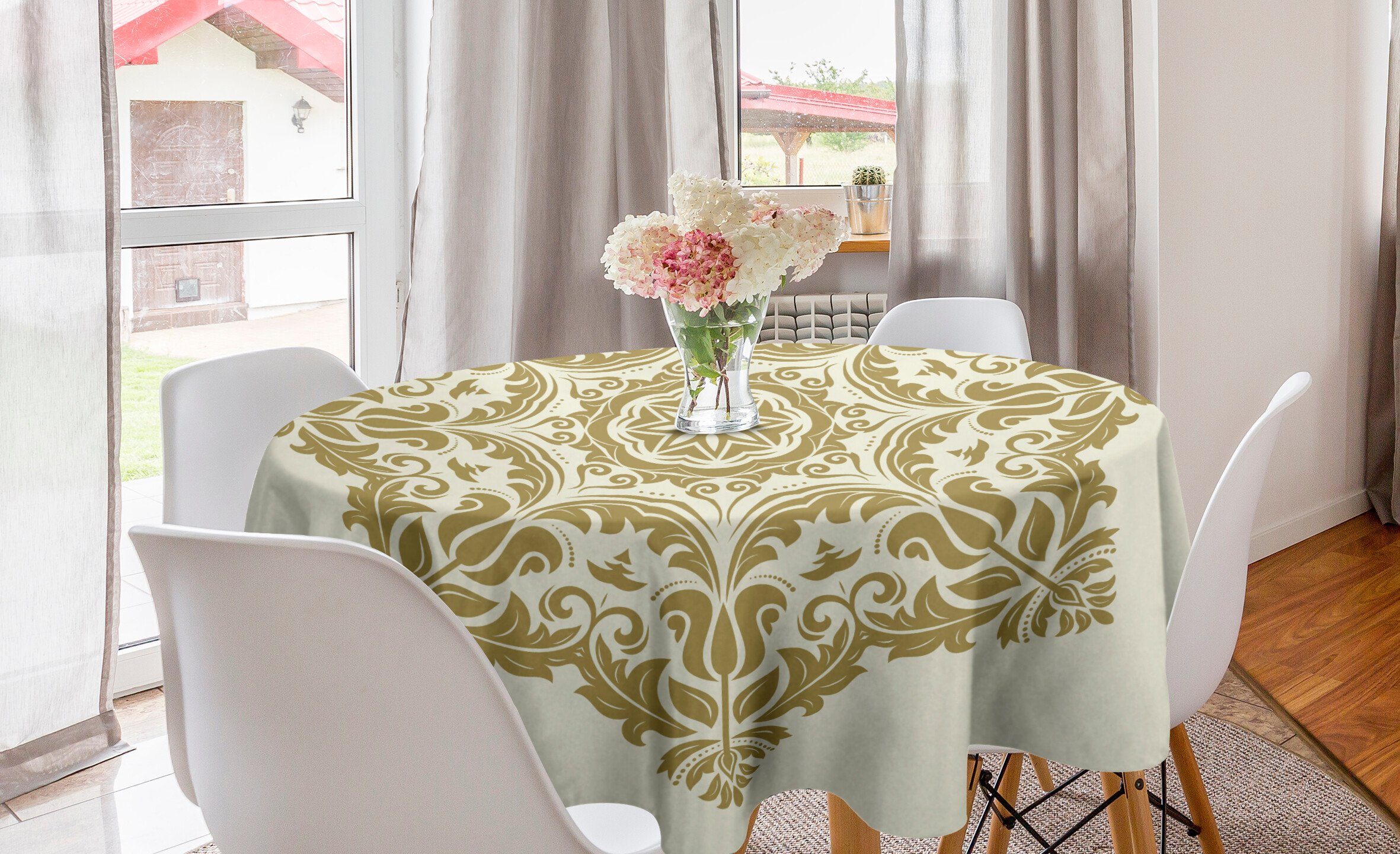 Abakuhaus Tischdecke Kreis Tischdecke Abdeckung für Esszimmer Küche Dekoration, Stern-Mandala Klassisches Blumen-Motiv