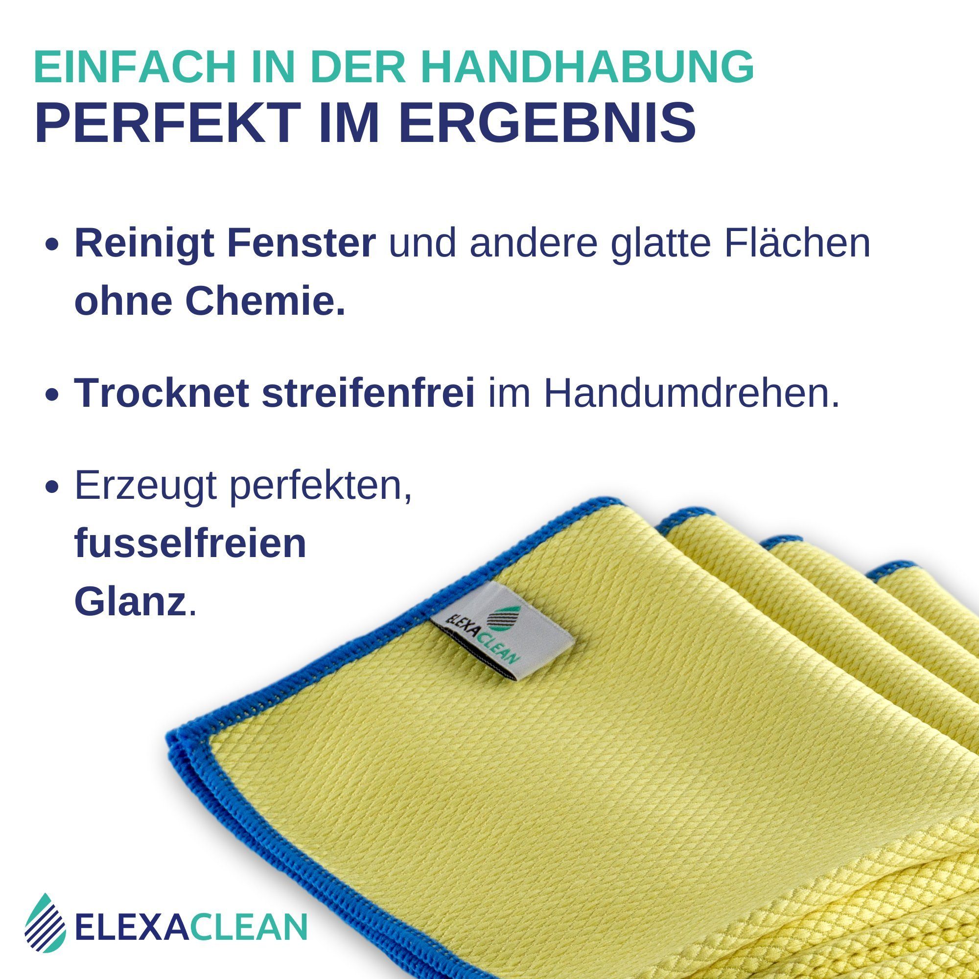 ELEXACLEAN Mikrofaser Fenstertücher Reinigungstücher (80% Polyester, 20% Polyamid (Mikrofaser), 30x40 cm, Set, 4-tlg., 40x30 cm, streifenfrei, fusselfrei, reinigt nur mit Wasser, ULTRA CLEAR compact)
