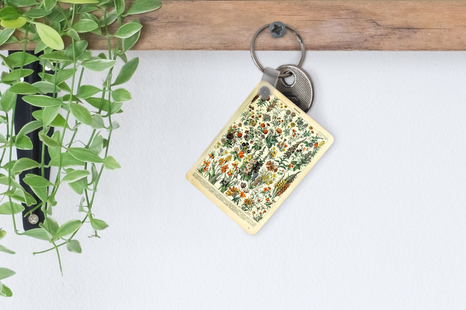 MuchoWow Schlüsselanhänger Blumen - Pflanzen - Vintage - Adolphe Millot - Kunst, Rechteckig mit Schlüsselring, Autoanhänger, Taschenanhänger, 4x6 cm