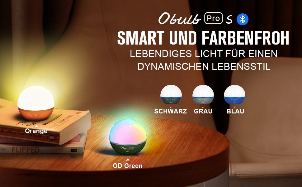 OLIGHT Nachtlicht Obulb Farbenfrohe S Dynamische Lichtkugel mit App-Steuerung Schwarz und Pro
