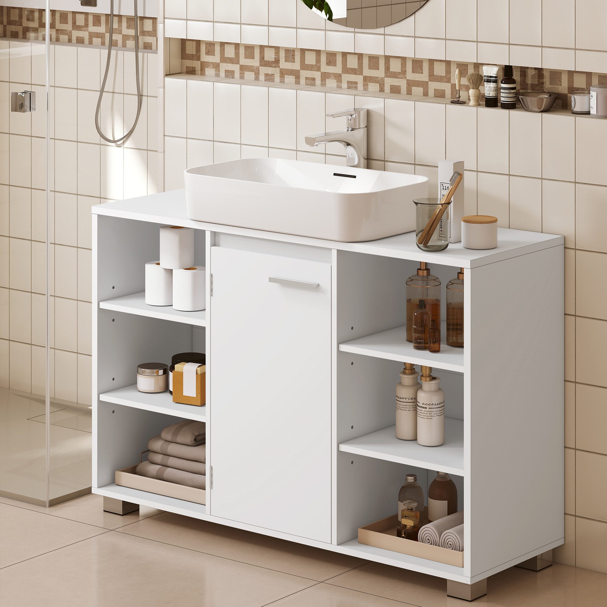 VASAGLE Waschbeckenunterschrank Unterschrank Badezimmerschrank Badschrank mit verstellbaren Ablagen, 30 x 90 x 60 cm, mit Füßen – Bild 5 von 5