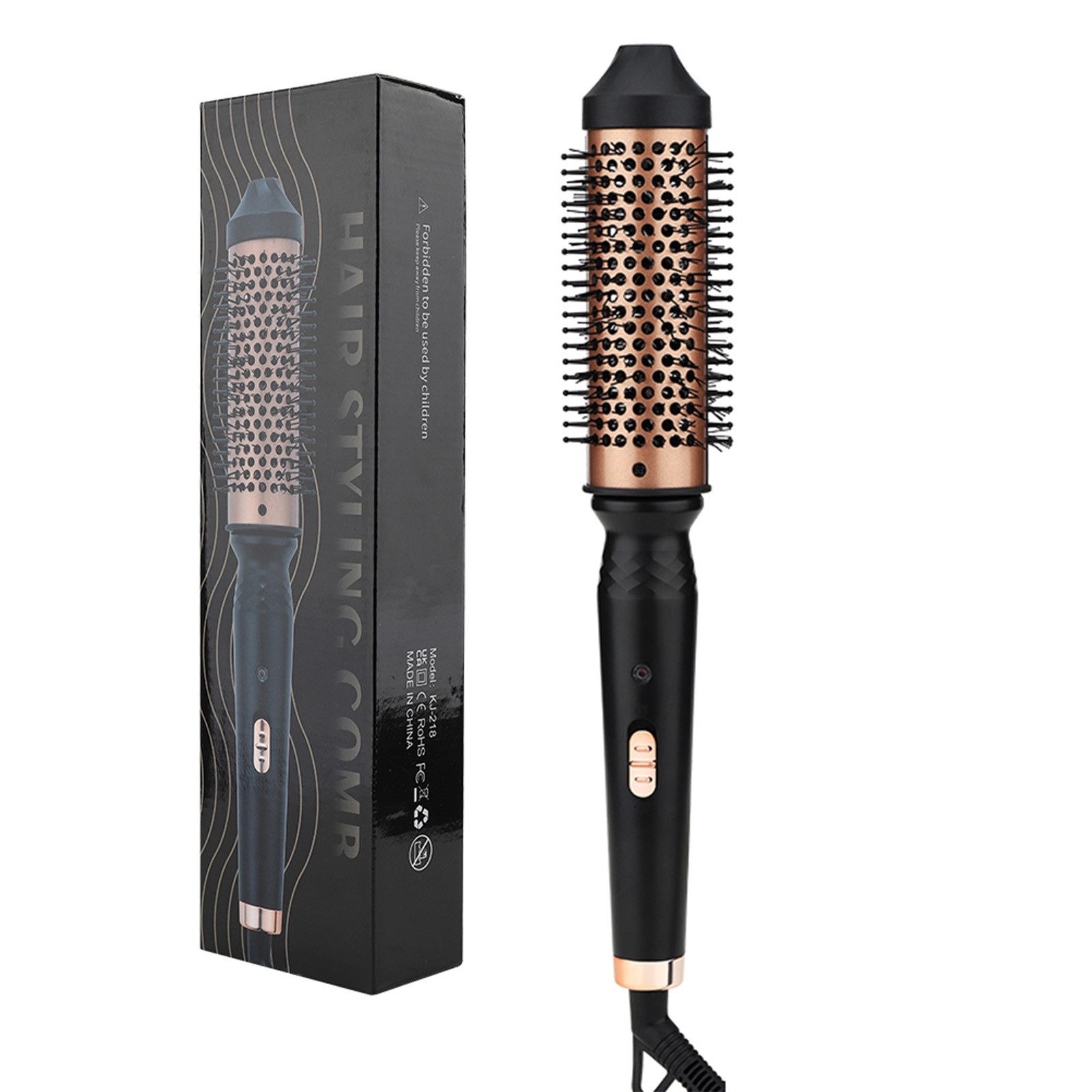 OKWISH Warmluftbürste 2-in-1 Stylinggerät Haarglätter Lockenstab, Temperatur einstellbar 120–232 ℃ 360° Kabeldrehgelenk