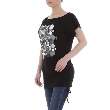Ital-Design Kurzarmshirt Damen Freizeit Print Stretch T-Shirt in Schwarz