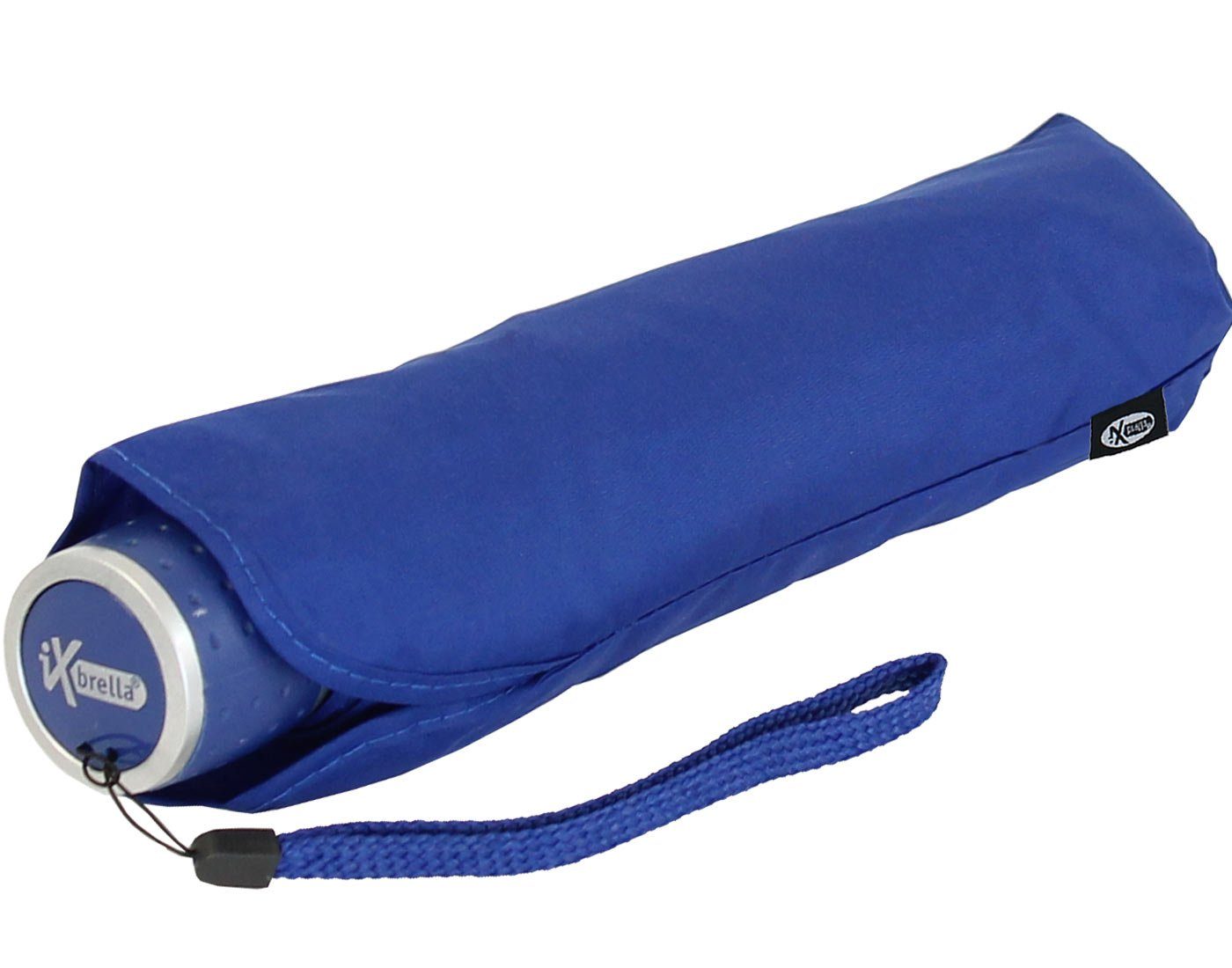 iX-brella Taschenregenschirm mit Light leicht, - Ultra großem blau Dach farbenfroh - Mini extra
