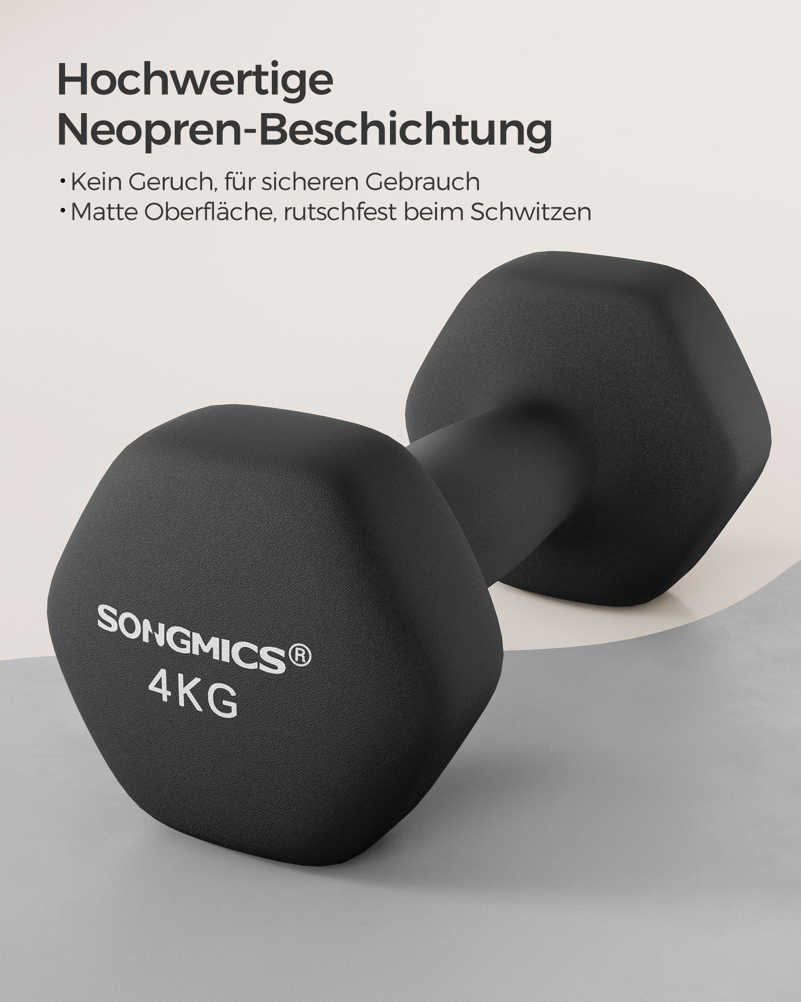 SONGMICS Kurzhantel Hanteln, 5 Gewichtsklasse, (2er Set Neopren-Beschichtung, Hantelset, Kurzhanteln, Hexagon), 2 x 4 kg, Krafttraining, Workout, Fitnesstraining, für Zuhause