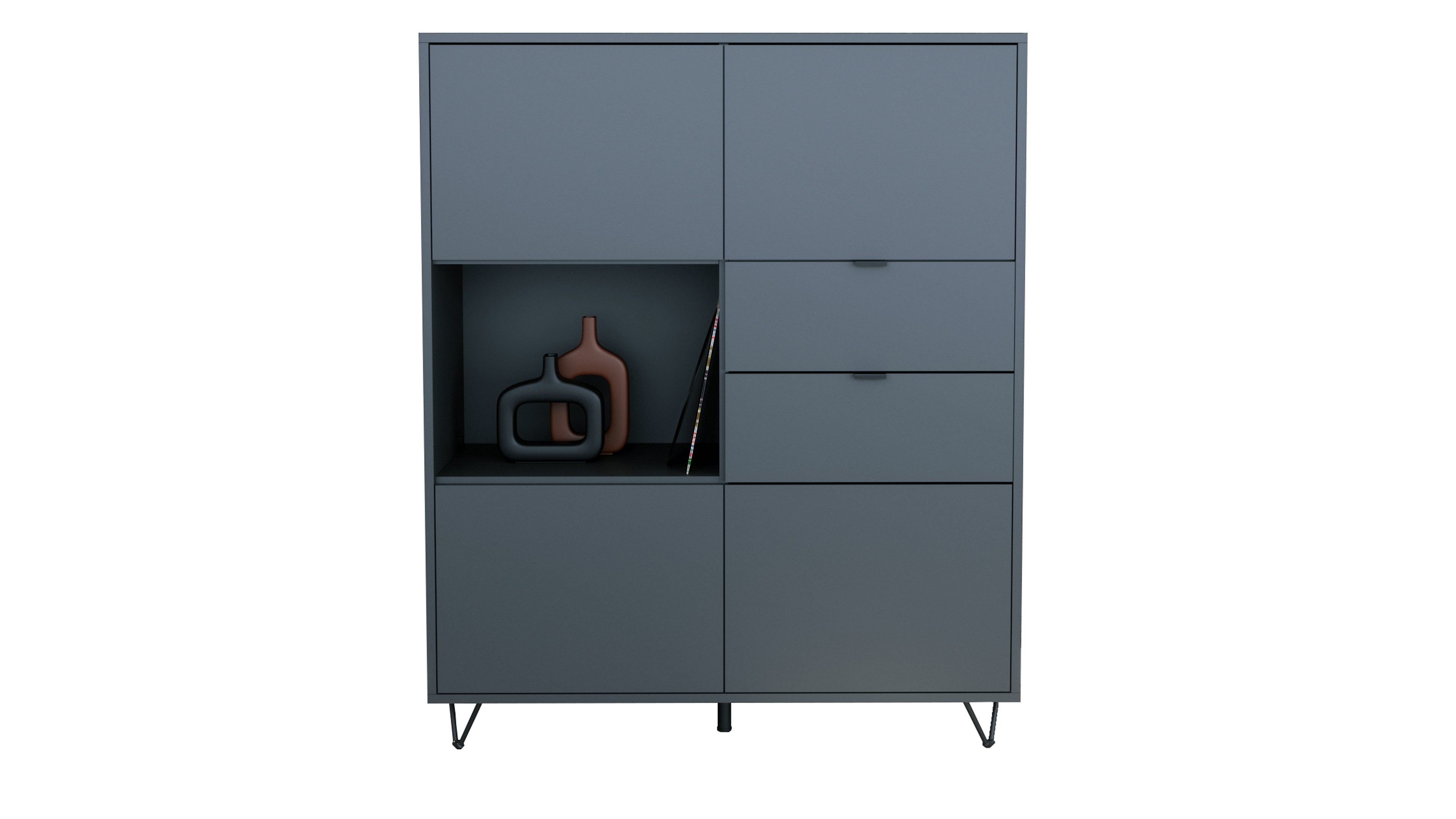 Vladon Highboard Marino V1 (Highboard mit 4 Tür Anthrazit matt, 2 Schubladen Anthrazit matt, Made in Germany), Korpus Anthrazit matt (103 x 125,5 x 37 cm)