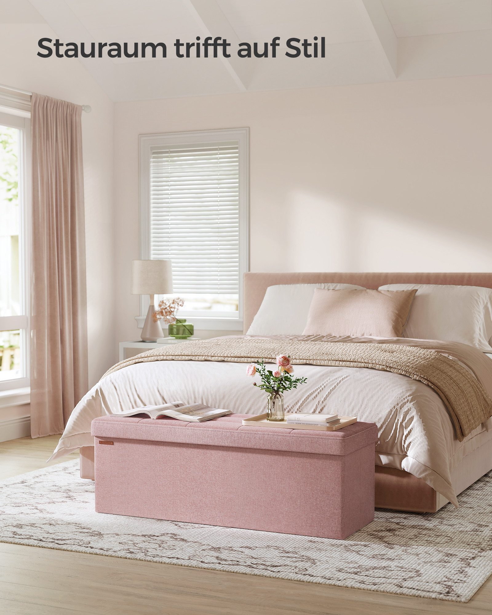 SONGMICS Sitzbank Sitzhocker mit Stauraum, klappbare, für Wohnzimmer Schlafzimmer Flur, 38 x 110 x 38 cm Fußbank, Aufbewahrungsbox, bis 300 kg belastbar