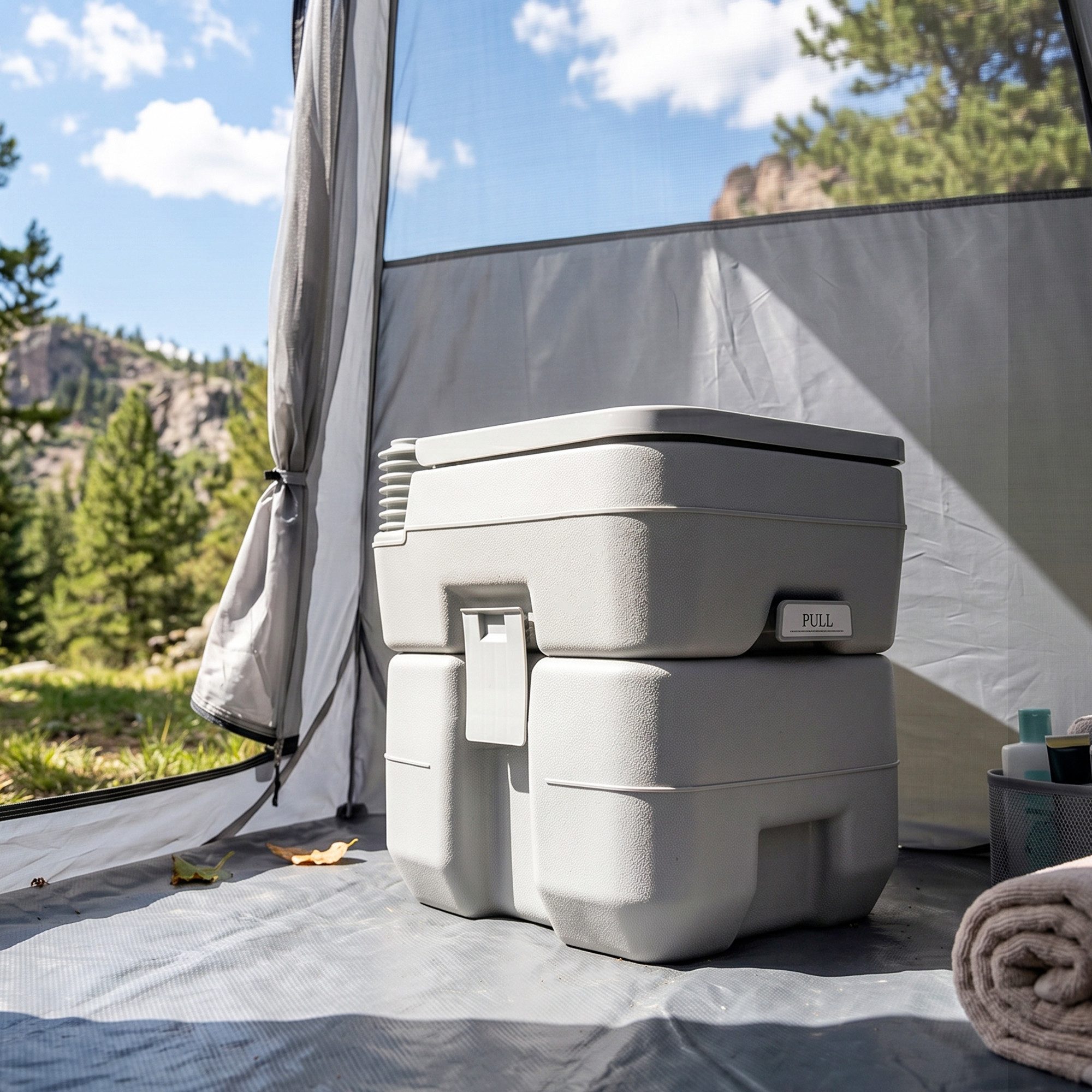 Outsunny Campingtoilette Camping-WC mit Spül- und Abwassertank, Trockentoilette Kunststoff, (Camping WC, 1-St., Mobil-WC), für Camping, Wandern, Reisen, Angeln, Grau