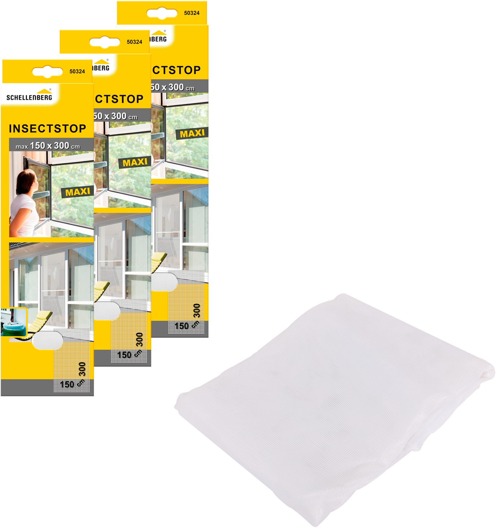 SCHELLENBERG Fliegengitter-Gewebe Maxi für große Fenster, (Packung, 3-St), Insektenschutz und Mückenschutz, 150 x 300 cm, anthrazit und weiß