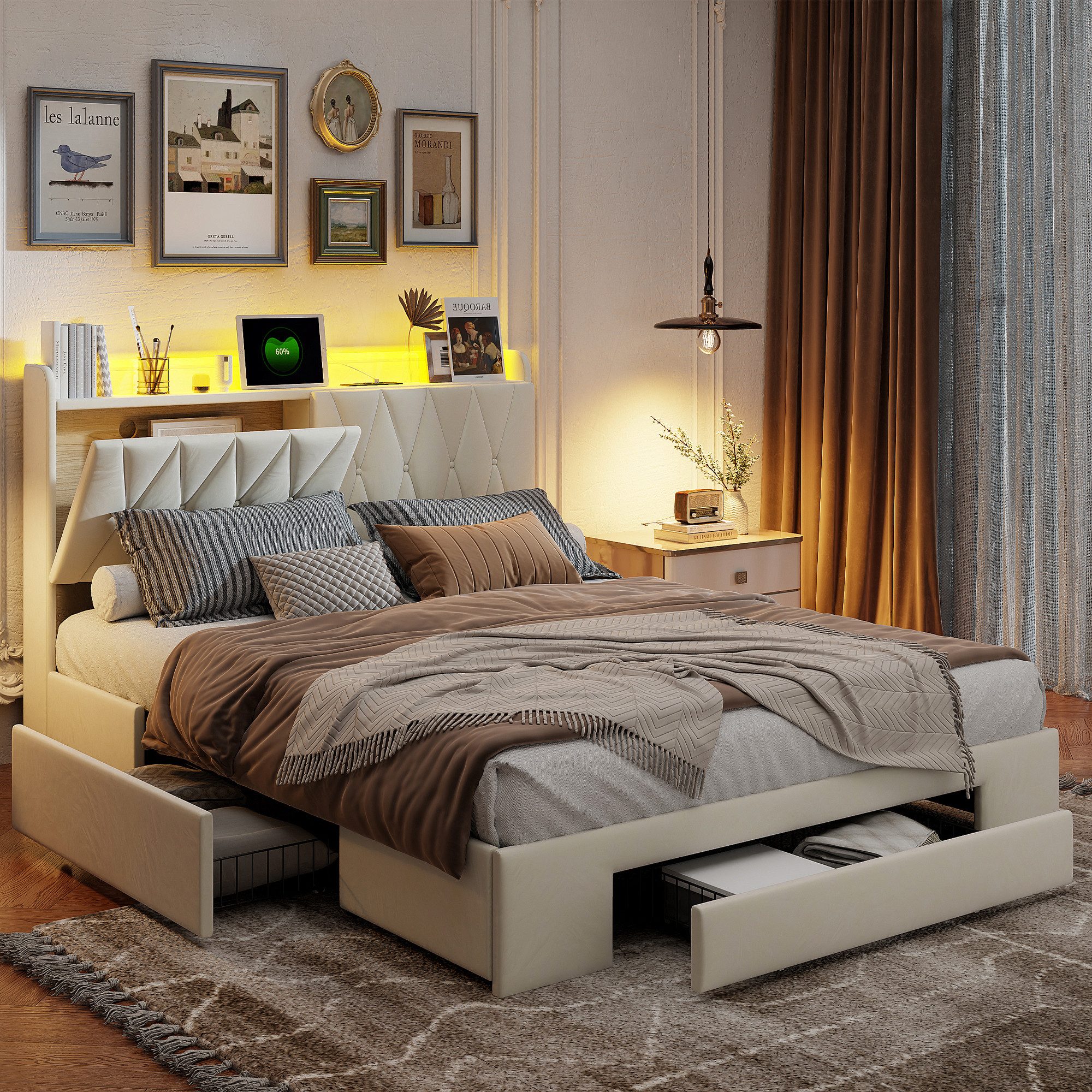 Gdood Polsterbett Stauraumbett Doppelbett Mit LED günstig online kaufen