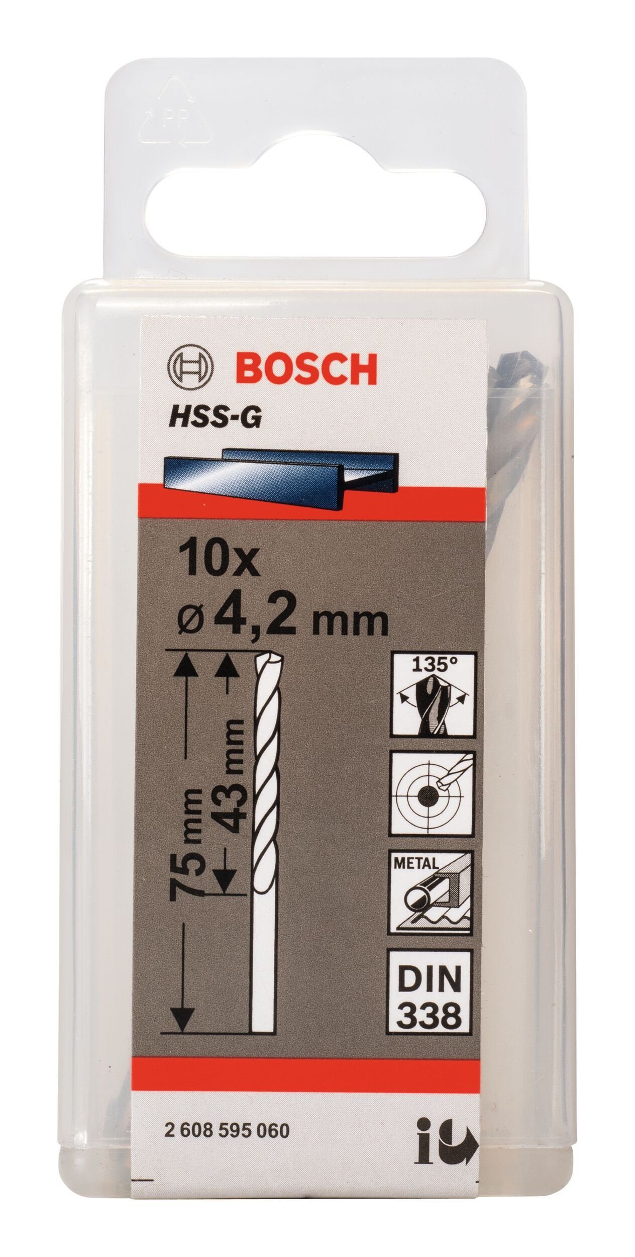 10er-Pack - 4,2 Metallbohrer, 75 43 mm x - (DIN Stück), BOSCH HSS-G x 338) (10