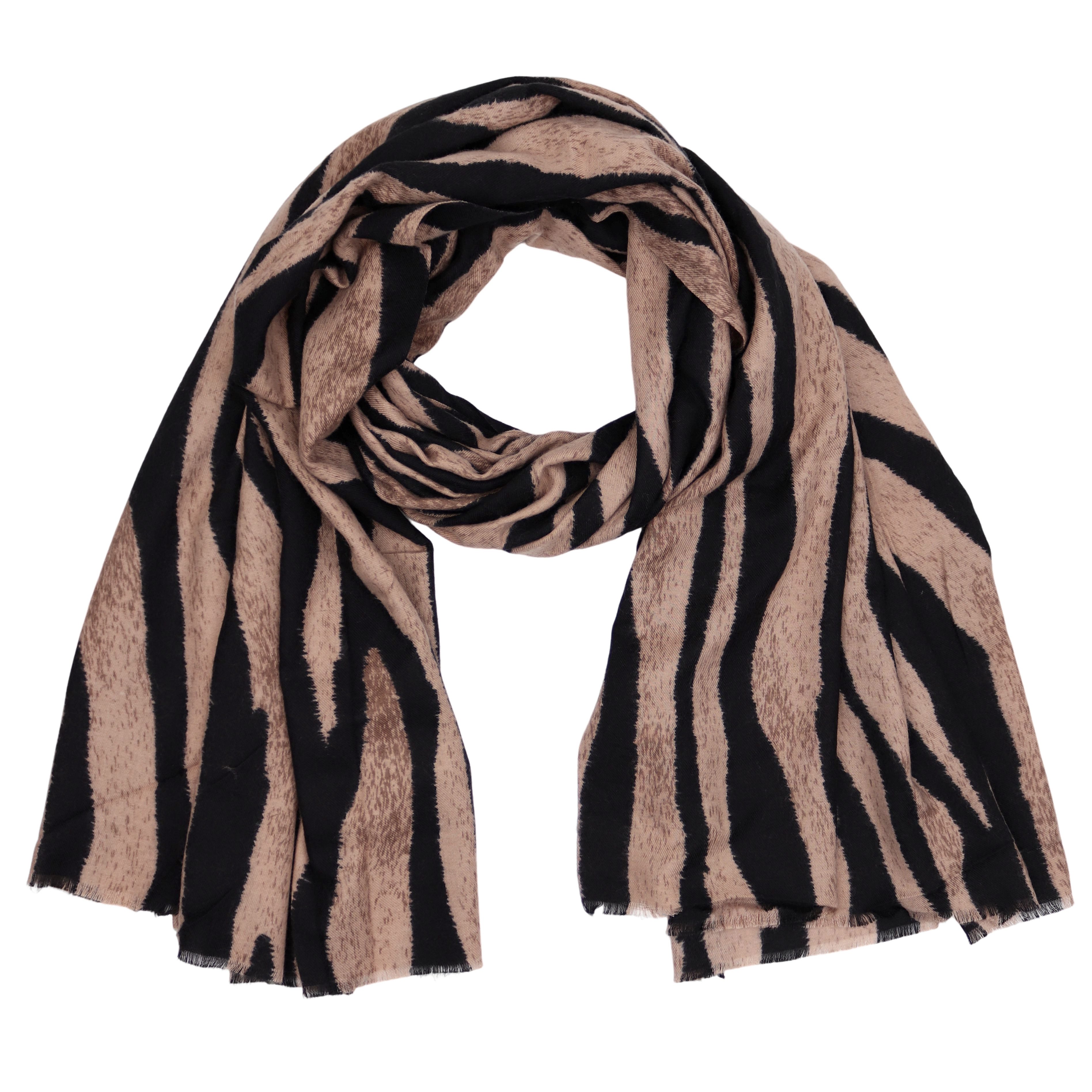 Modeschal weicher und warmer Schal Zebra Muster mit Fransen, 90x180cm