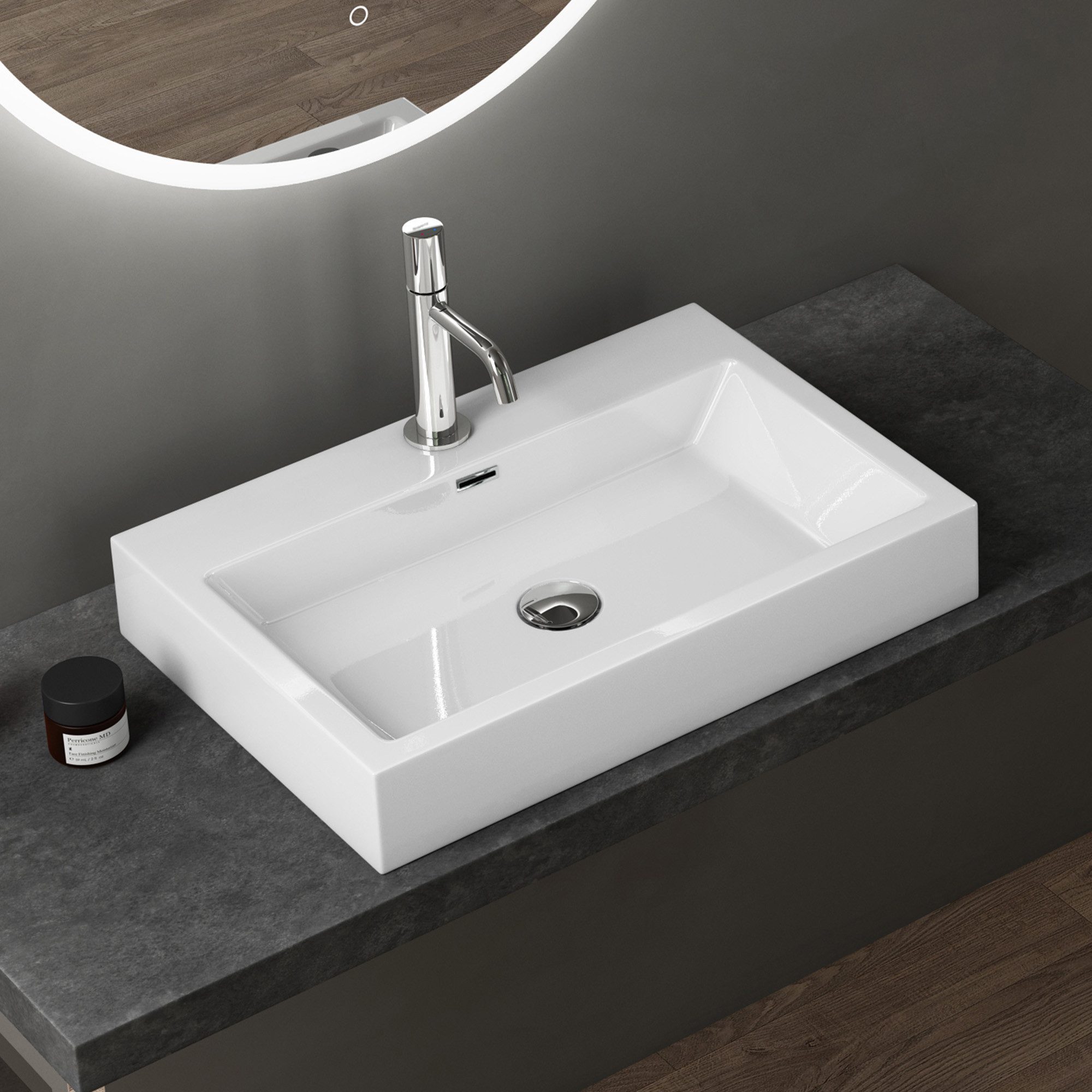 Thumbnail - doporro Waschbecken Aufsatzwaschbecken Hängewaschbecken mineralguss Waschplatz, antibakteriell und leicht zu reinigen, u...