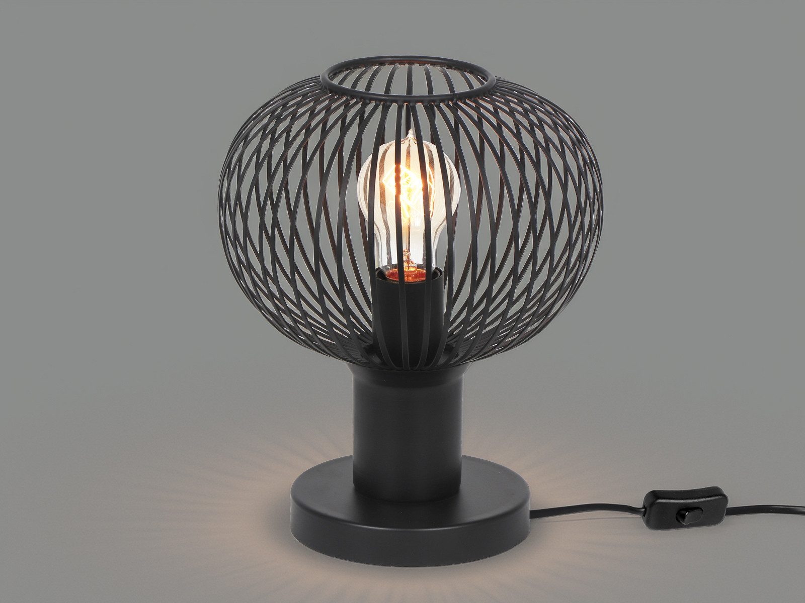 TRIO Leuchten LED Nachttischlampe, Dimmfunktion, LED wechselbar, Warmweiß, kleine Industrial Lampe für Fensterbank mit Gitter Kugel, Höhe 28cm