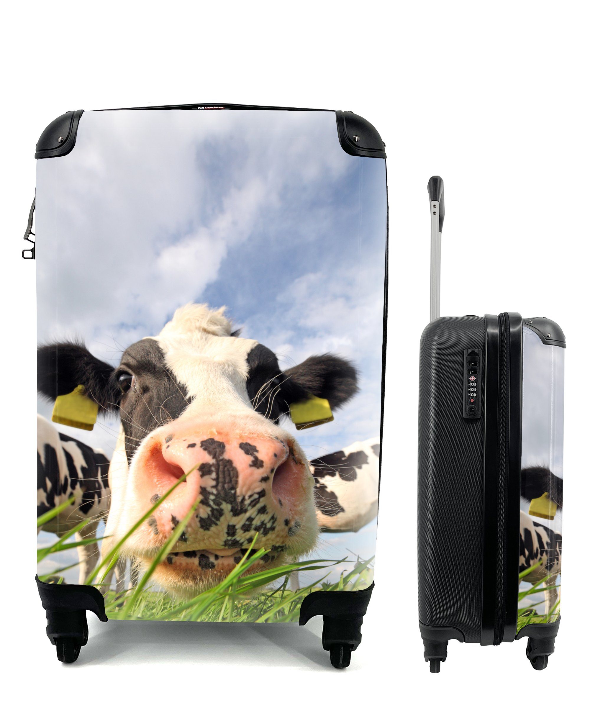Trolley, Wolken, Gras - mit MuchoWow Kühe Reisetasche rollen, Handgepäckkoffer Reisekoffer Ferien, 4 für - Handgepäck Rollen,