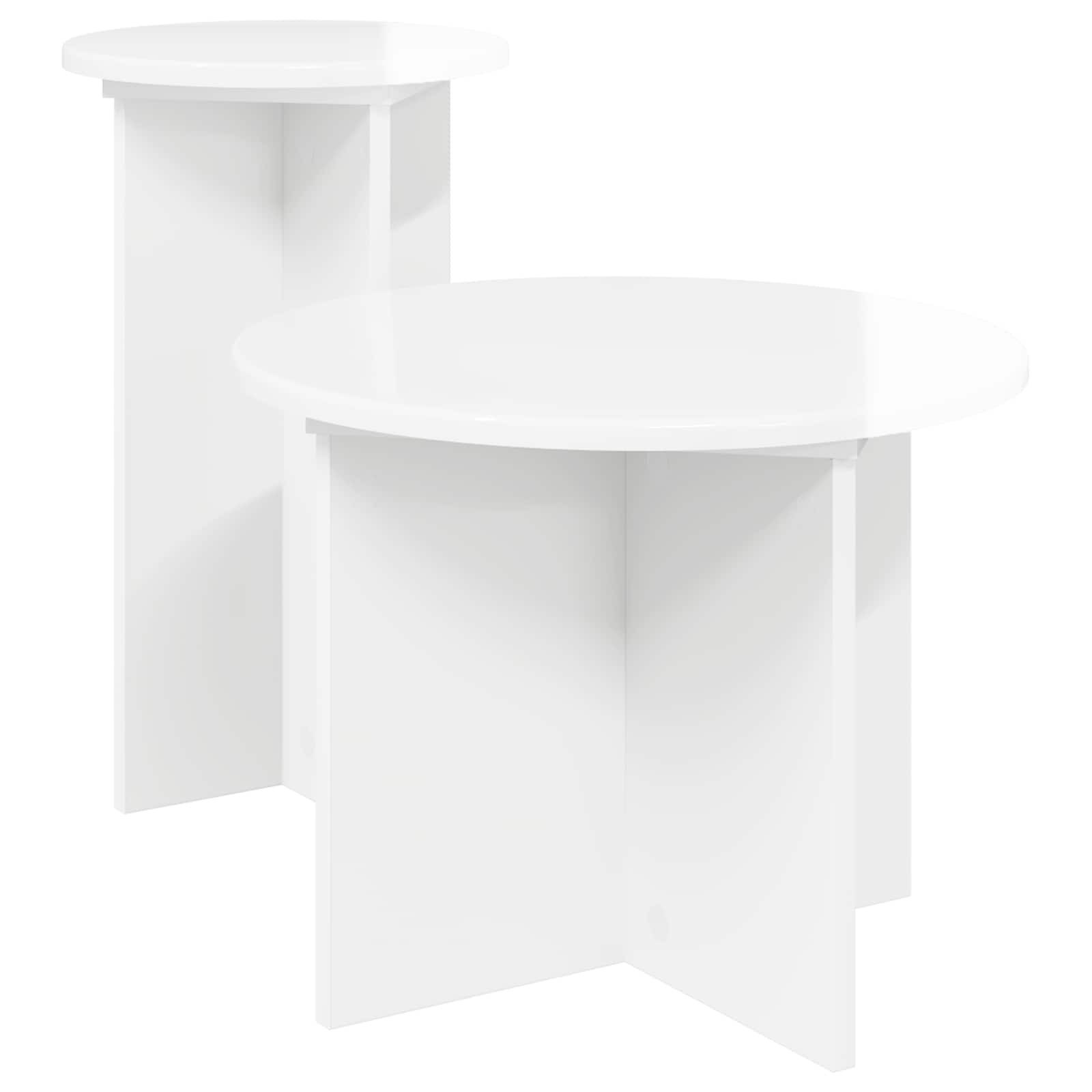 vidaXL Beistelltisch Beistelltisch-Set 2 stk. Hochglanz Weiß Ø 45 x 35 cm (2-St)