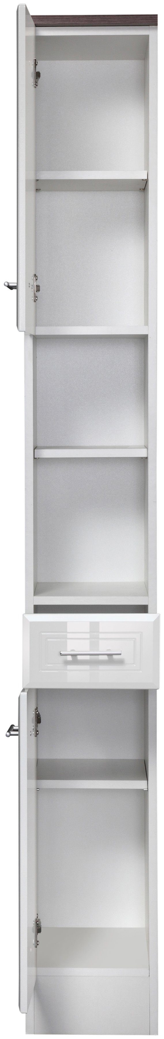 Hochschrank 25 Breite Neapel weiß, mit HELD Hochglanzfronten Fräsung eleganter grau MÖBEL cm, und