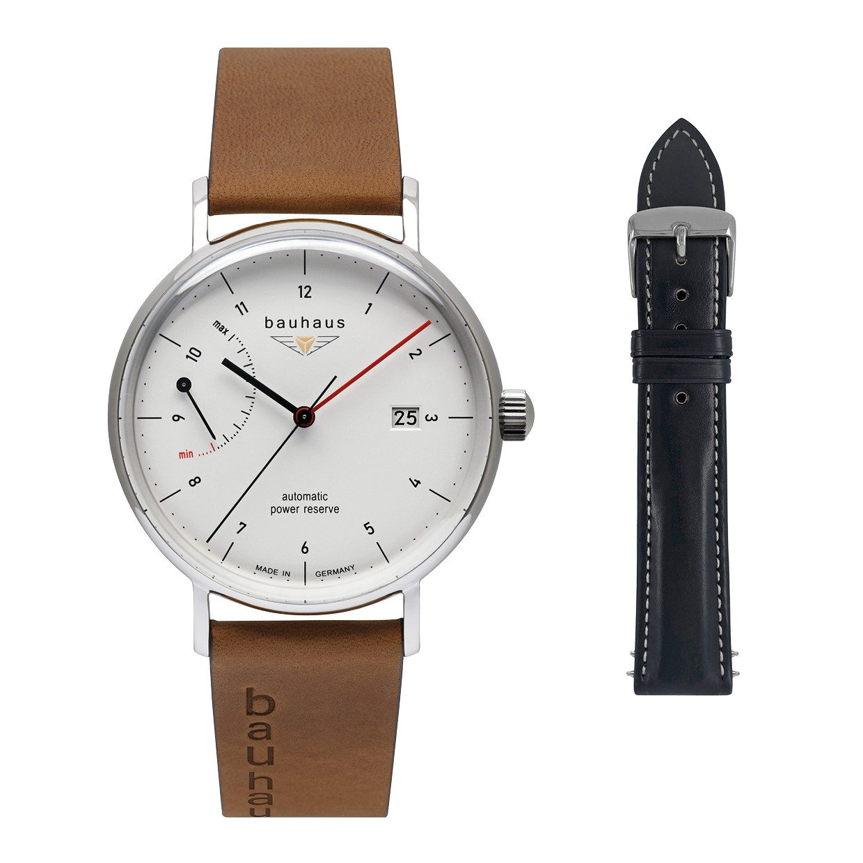bauhaus Automatikuhr Classic 2160-1_SET, (Set, 2-tlg., mit Wechselarmband), Armbanduhr, Herrenuhr, Made in Germany, Mechanische Uhr