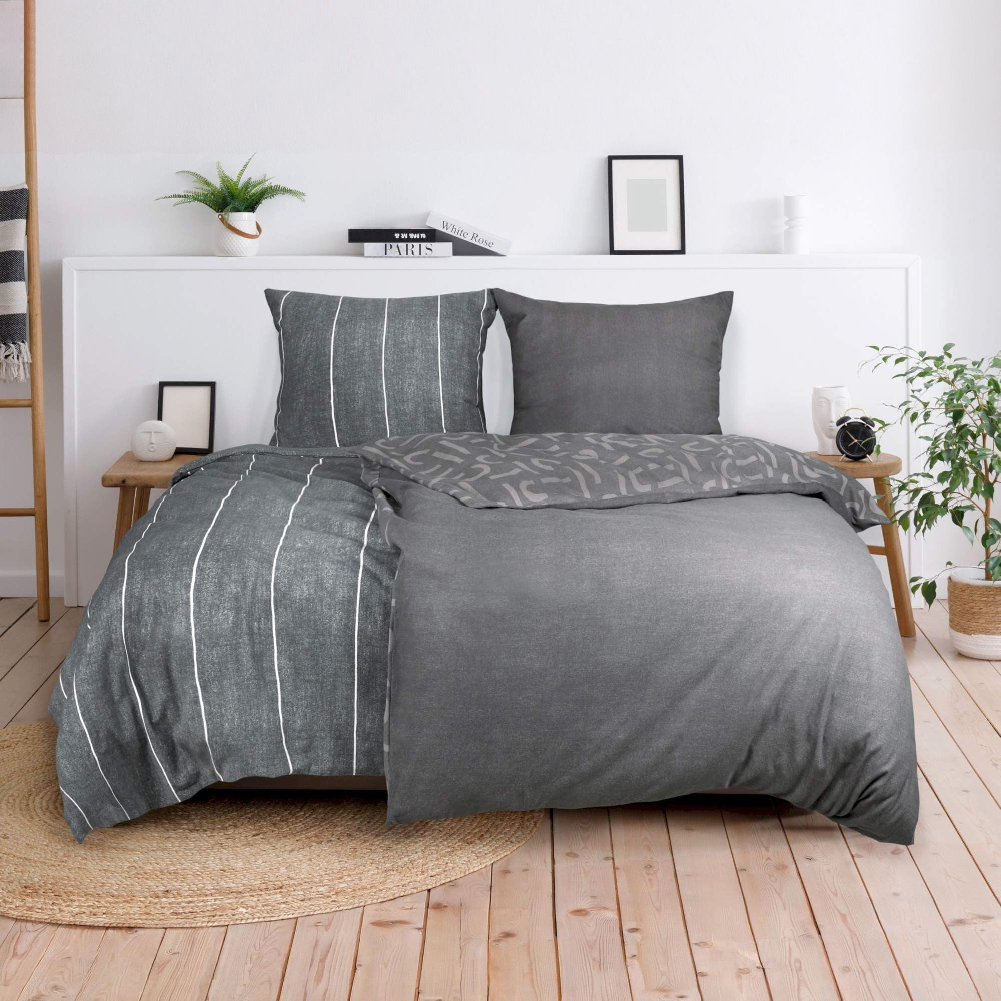 Esprit Bettwäsche FLANELL Winter Bettwäsche, Baumwolle, 1 teilig, 135 x 200 cm in Anthrazit