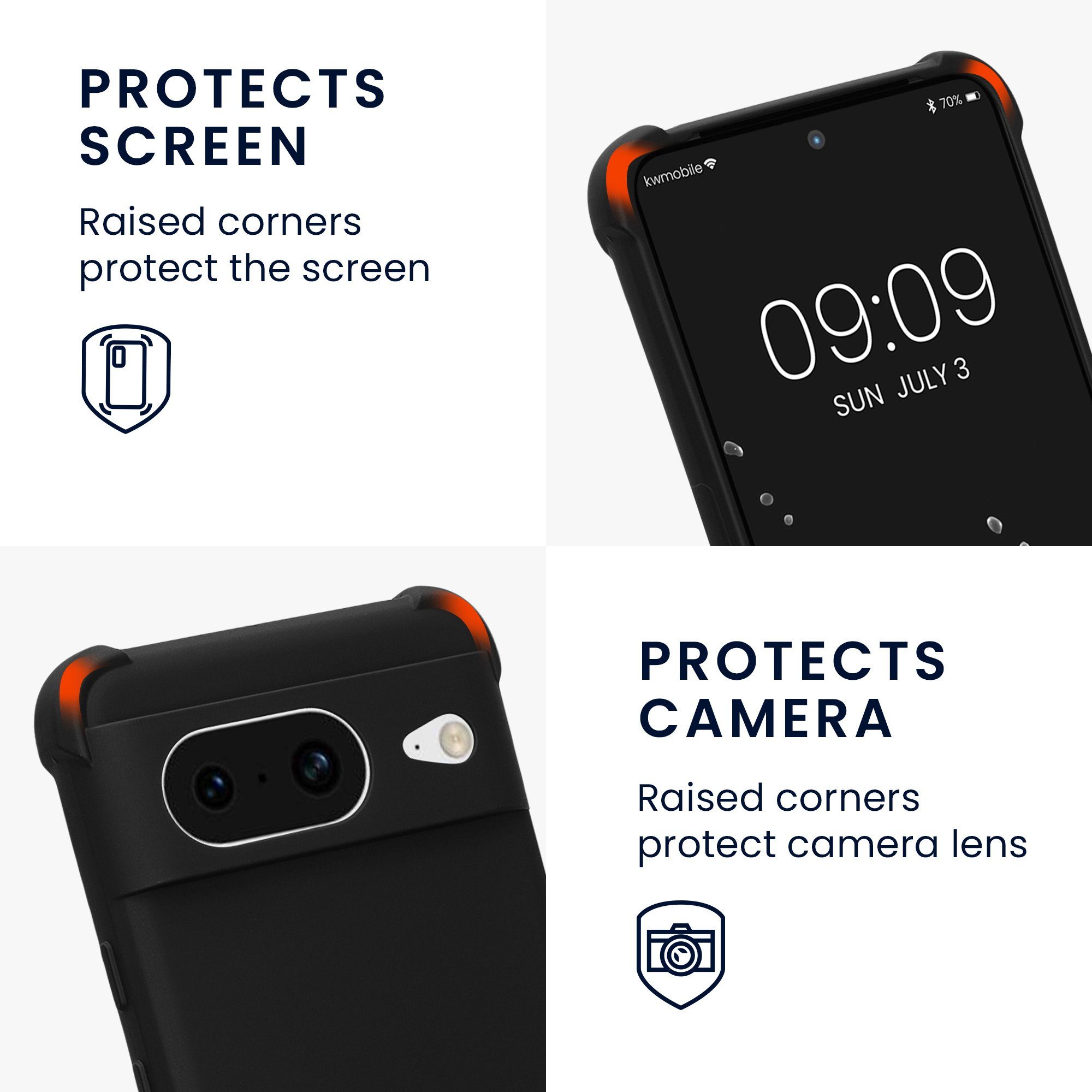 kwmobile Etui Hülle für Google Pixel 8, mit Metall Kette zum Umhängen - Silikon Handy Cover Case Schutzhülle