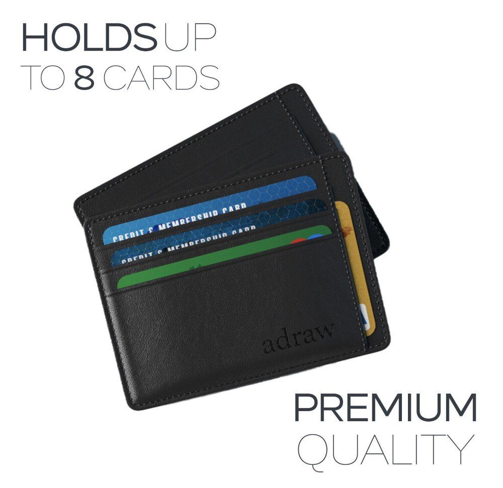 adraw Geldbörse Schwarz RFID Leder Scheckkartenetui (Adraw Scheckenkartenetui, Adraw Scheckenkartenetui), Schlankes RFID-Schutzetui aus Rindsleder für 8 Karten.