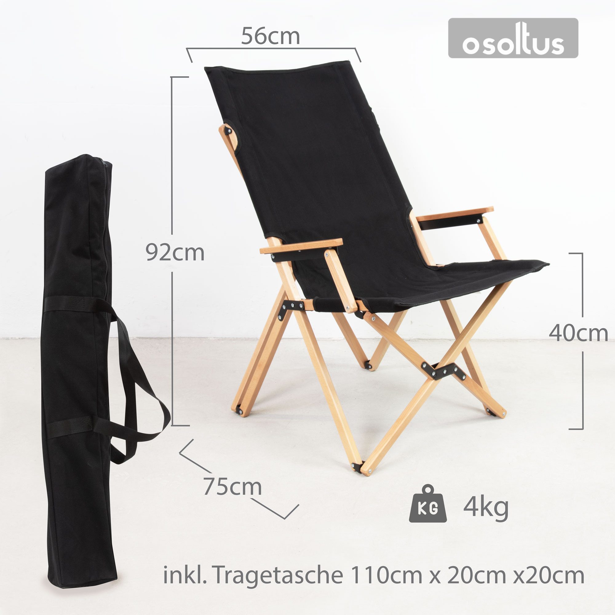 osoltus Campingstuhl osoltus Holz Faltsessel Sessel Campingsessel Naomi Schwarz Buche