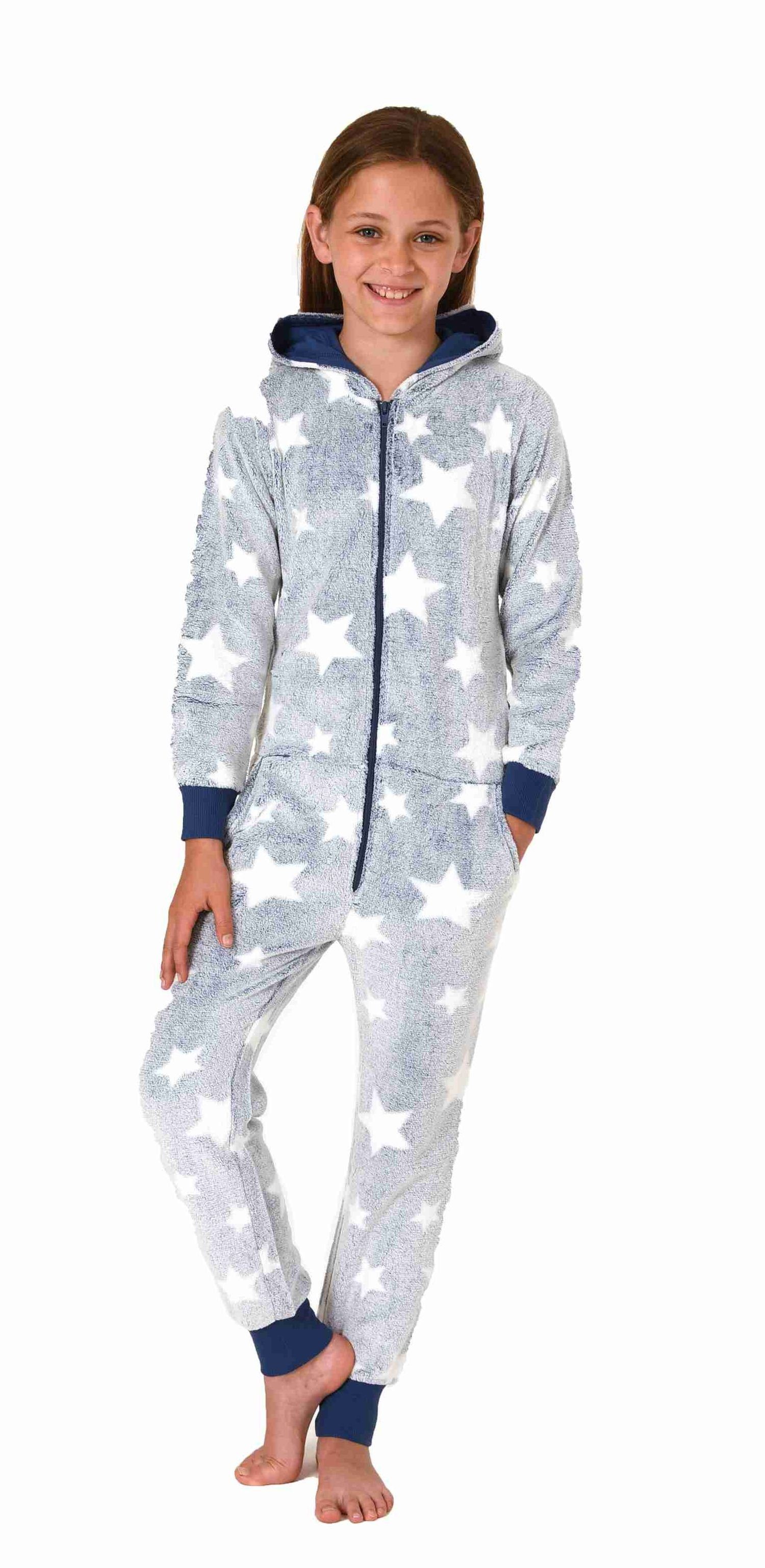 Normann Pyjama Mädchen Schlafanzug Jumpsuit Overall in Sterneoptik blau