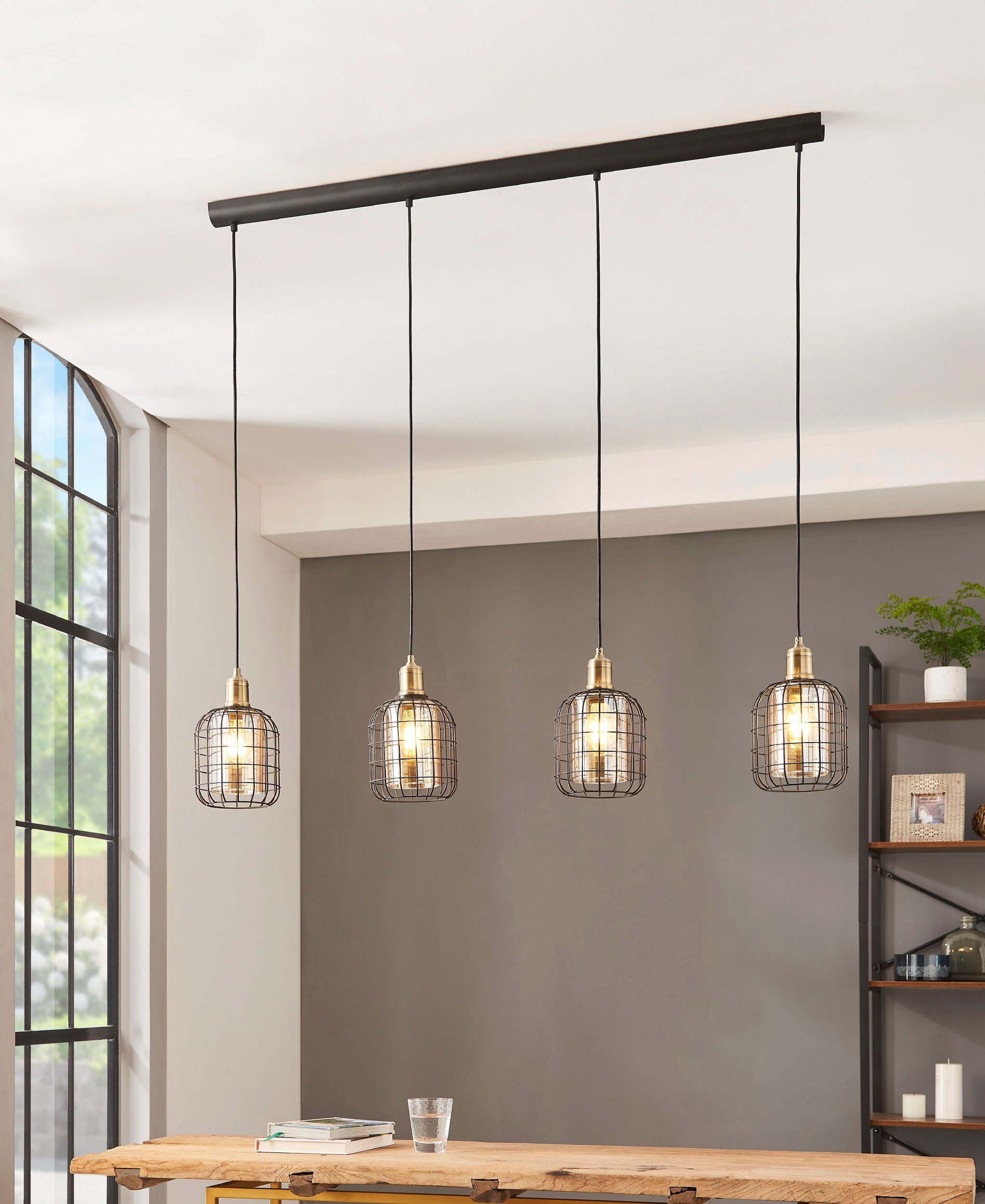 EGLO Hängeleuchte CHISLE Hängelampe, Vintage, Stahl und Glas, E27, Esszimmerlampe, Lampe, ohne Leuchtmittel, Leuchtmittel wechselbar, Hängeleuchte, L130 x B 16,50 x H110, schwarz, brüniert, 4X40W exkl.
