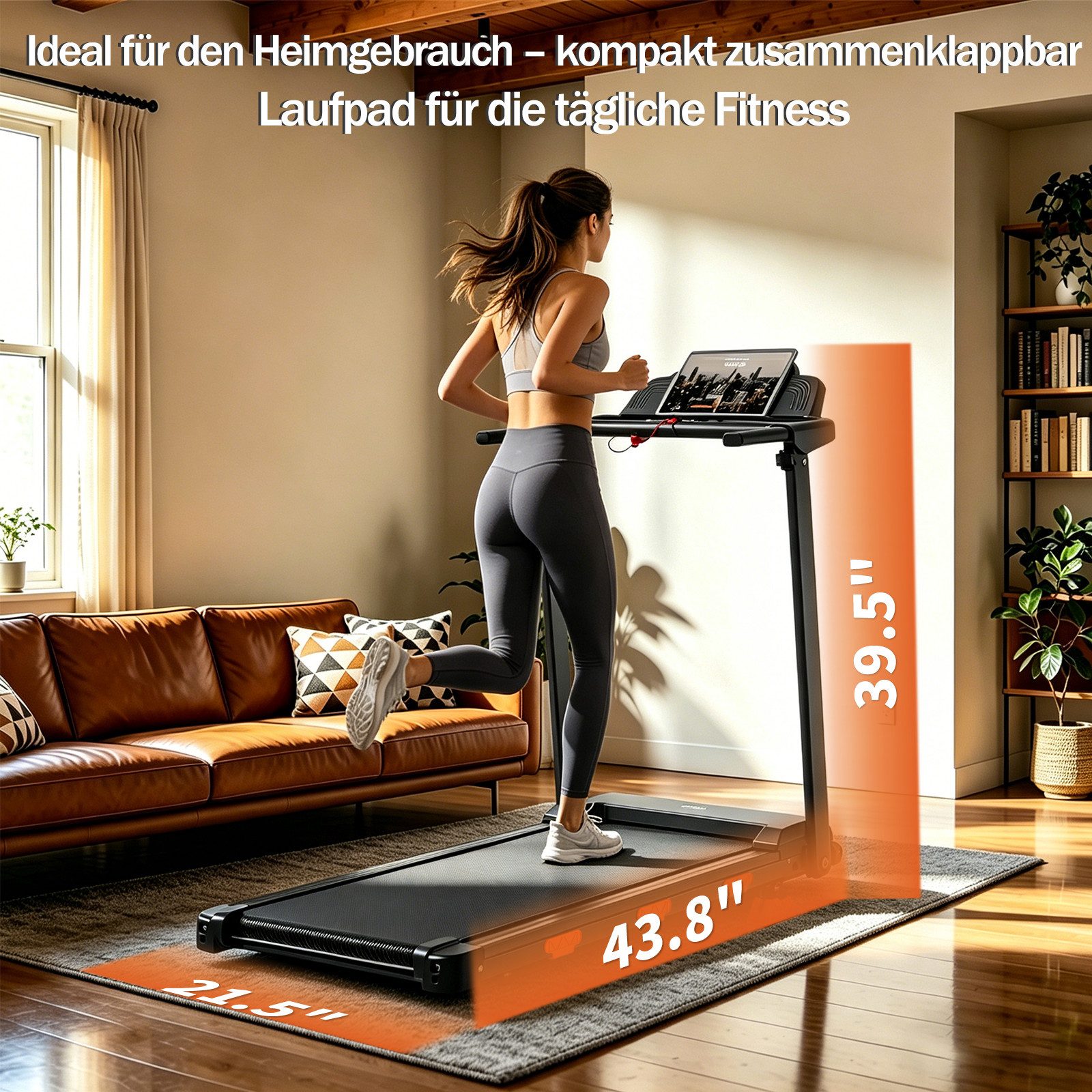 BAYMATE Laufband für Zuhause (Heimlaufband kompakt, 38×95 cm Lauffläche, robust bis 120 kg, Geschwindigkeit bis 12 km/h), mit stufenloser Neigung bis 15%
