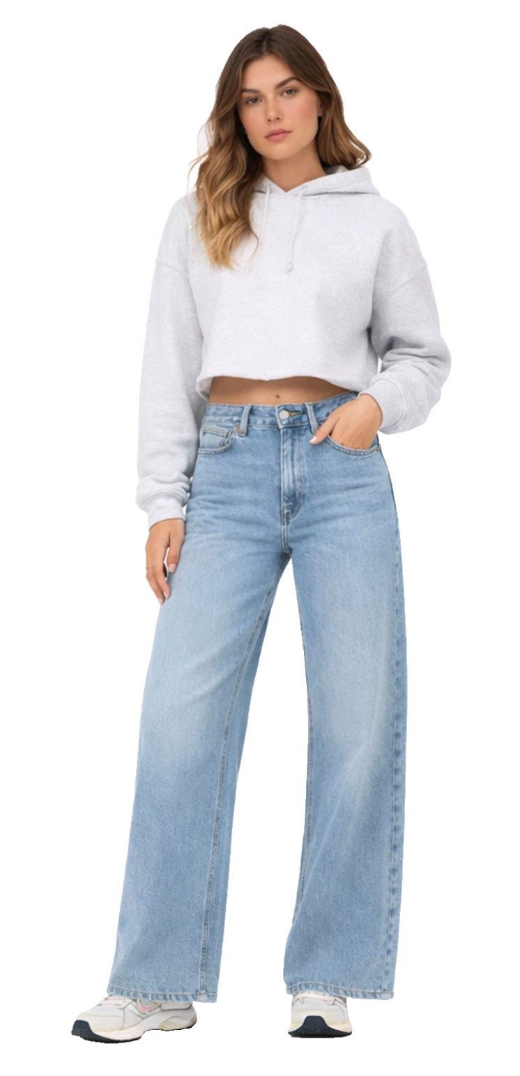 ONLY Bootcut-Jeans ONLMADISON Damen Jeans Wide Leg High Waist Hellblau Denim 15282975 verleiht jedem Outfit eine zeitgemäße, modische Note.