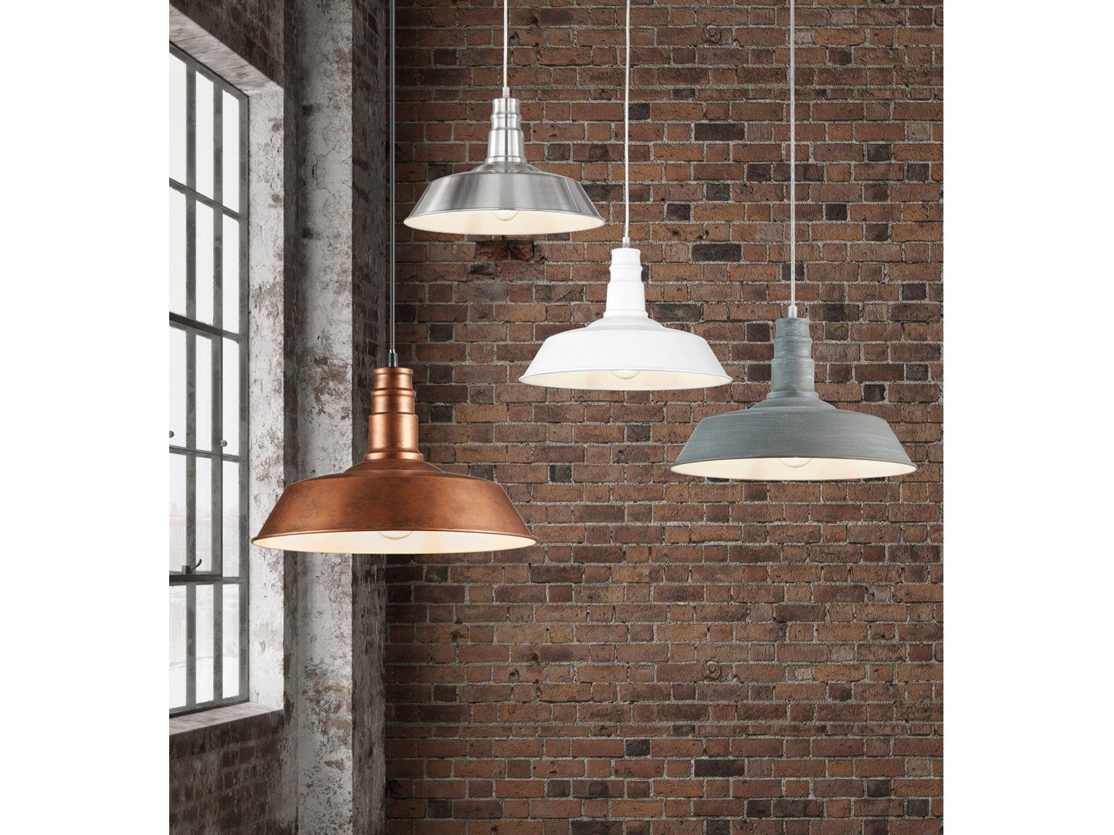 Reality Leuchten LED Pendelleuchte, LED wechselbar, Warmweiß, Fabrik-lampe im Industrie-design hängend über-n Esstisch Weiß, Ø36cm