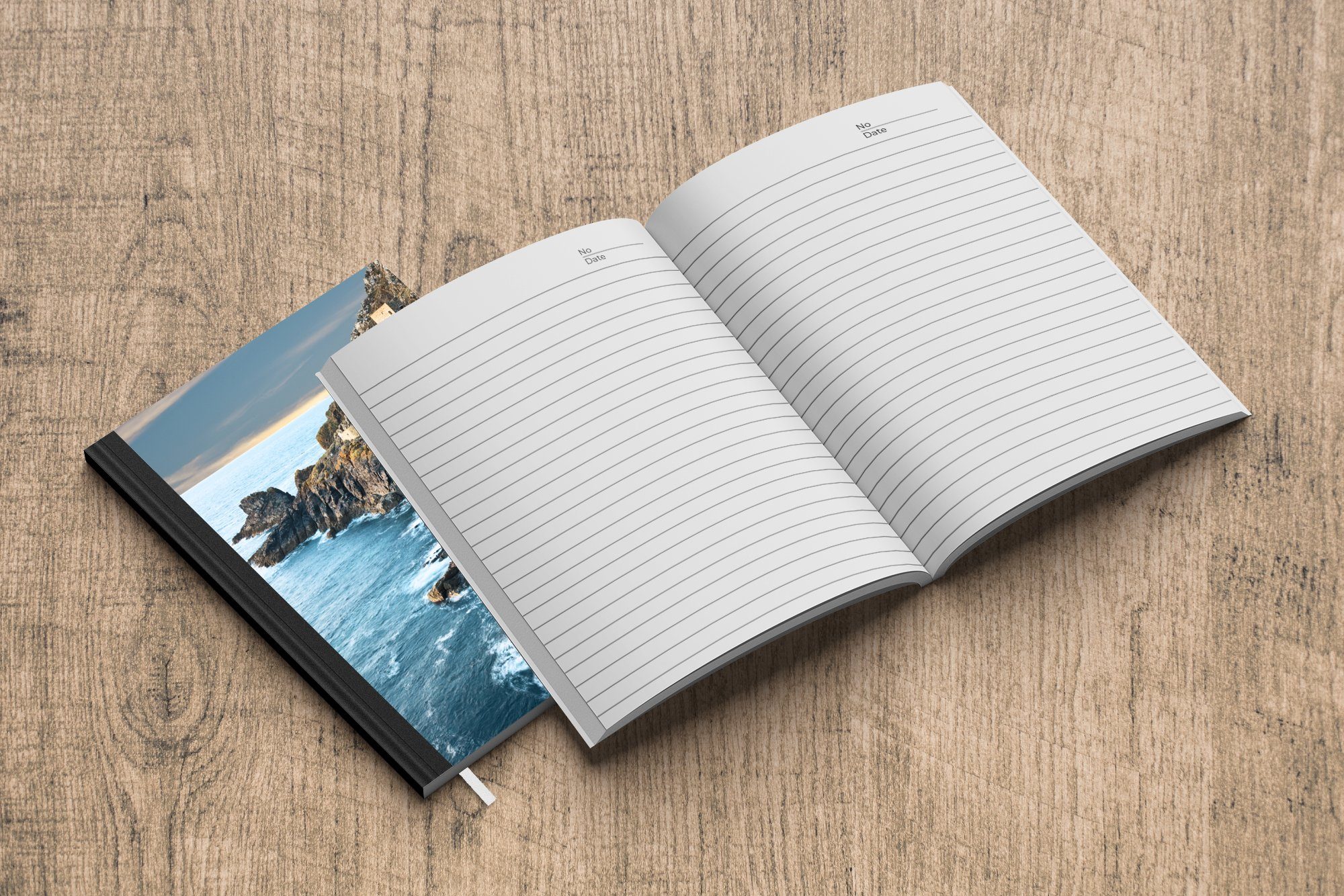 MuchoWow Notizbuch Das Meerwasser Tagebuch, 98 Seiten, die A5, gegen Felsen von Journal, fließt Cornwall, Merkzettel, Haushaltsbuch Notizheft