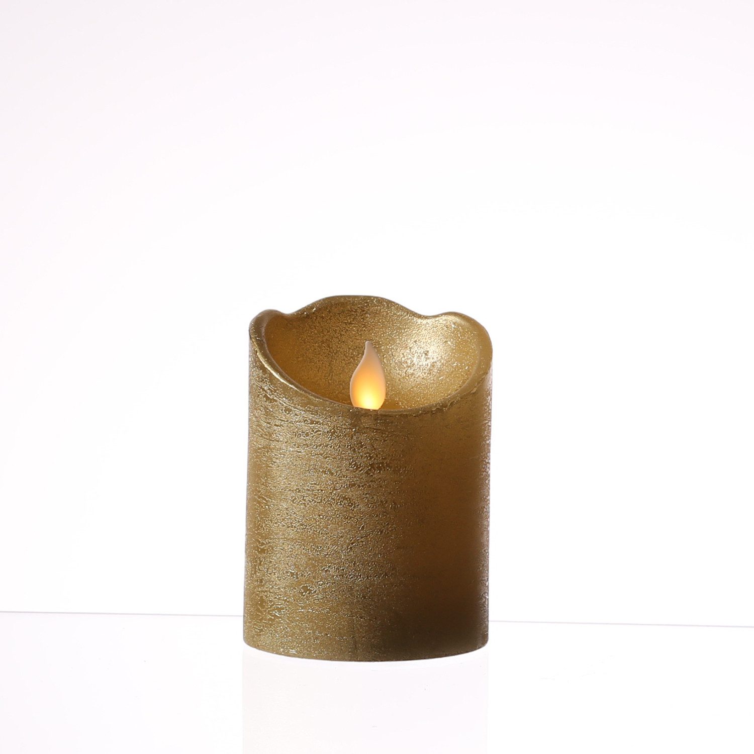 MARELIDA LED-Kerze mit beweglicher Flamme Echtwachs Rustik-Optik H: 10cm Timer gold, LED Classic, warmweiß (2100K bis 3000K)