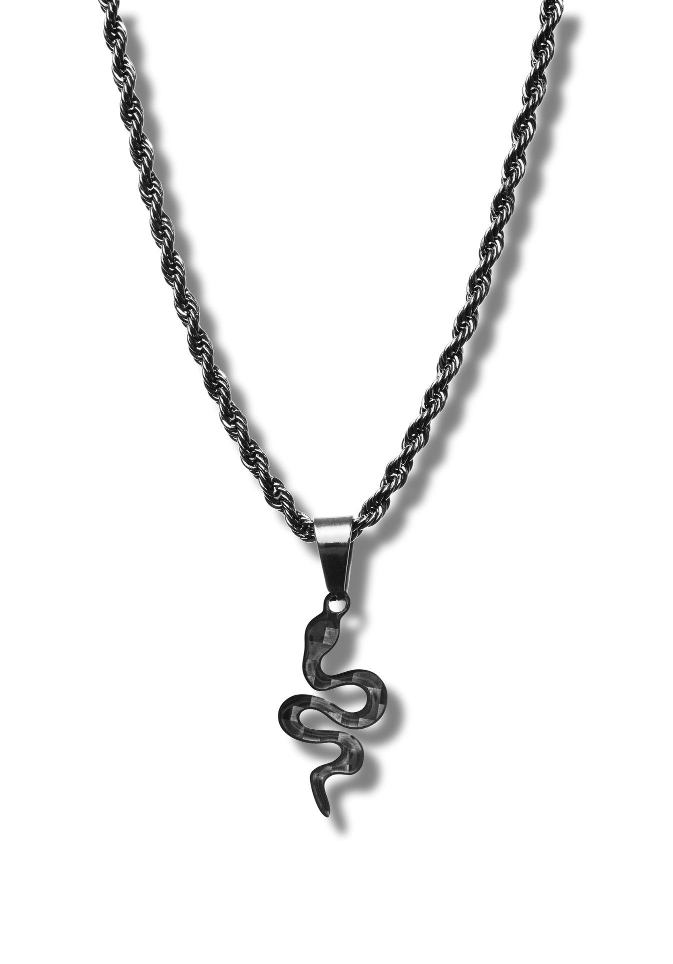 CRBNCNCPT Kette mit Anhänger Carbon Schlangen Anhänger - schwarzer Edelstahl Kette Herren Halskette