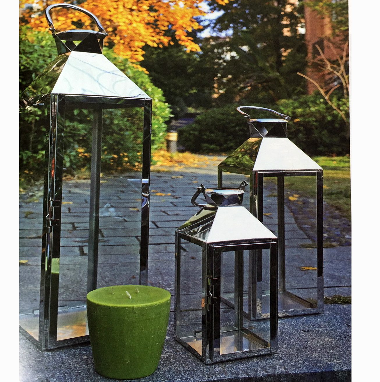 INDA-Exclusiv Laterne 3er XXL Luxus Laternen Set Edelstahl Windlicht 24/40/53cm