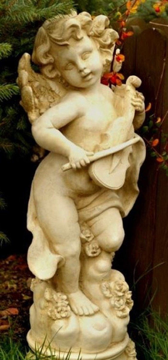 Casa Padrino Skulptur Jugendstil Gartendeko Skulptur Engel Sandfarben / Beige 32 x 28 x H. 81 cm - Garten Deko Figur - Garten & Terrassen Deko Accessoires