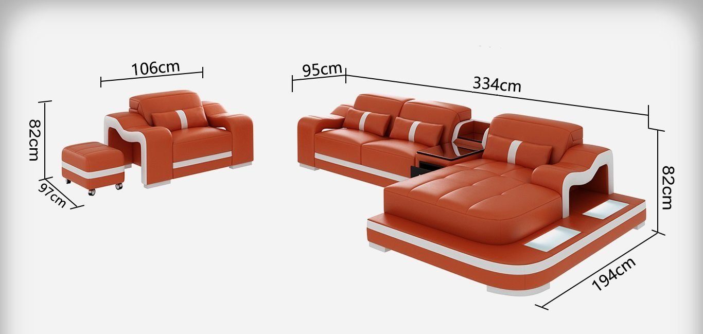 L-Form Sofa Design Sofa Sessel Schwarz Luxus + in Orange/Weiß Modernes Made JVmoebel Neu, Europe